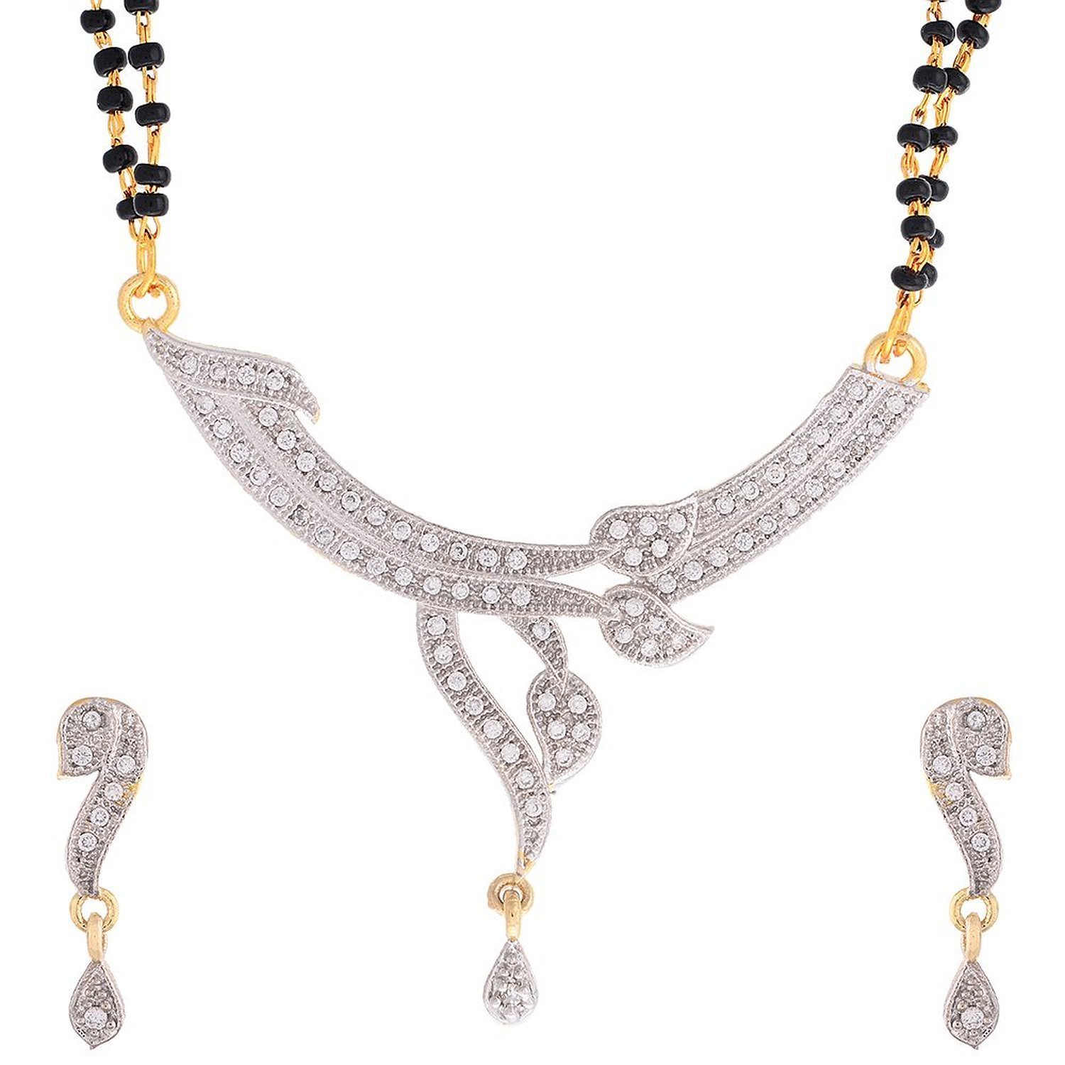 American Diamond Gold Plated Mangalsutra with Chain and Earrings for Women