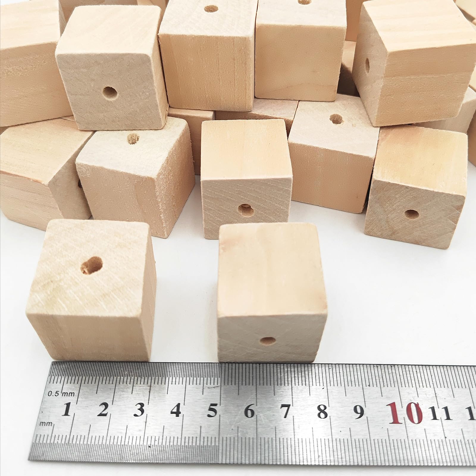 Wooden Cubes with Holes 3cm/50pcs, Unfinished Square Wood Beads Blocks Natural Blank Wood Cubes for DIY Craft - Image 2