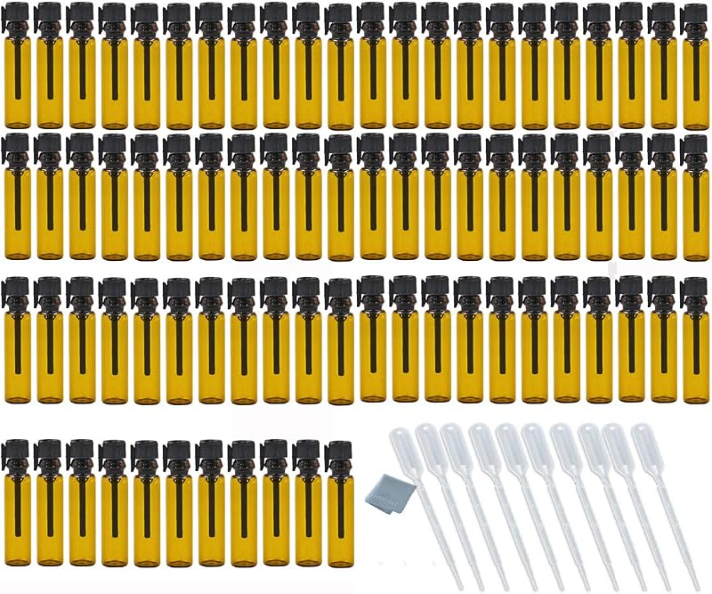 Elfenstall Frascos de vidro âmbar de 1 mL com pipetas de 0,5 mL, Pacote com 100 e 10 pipetas