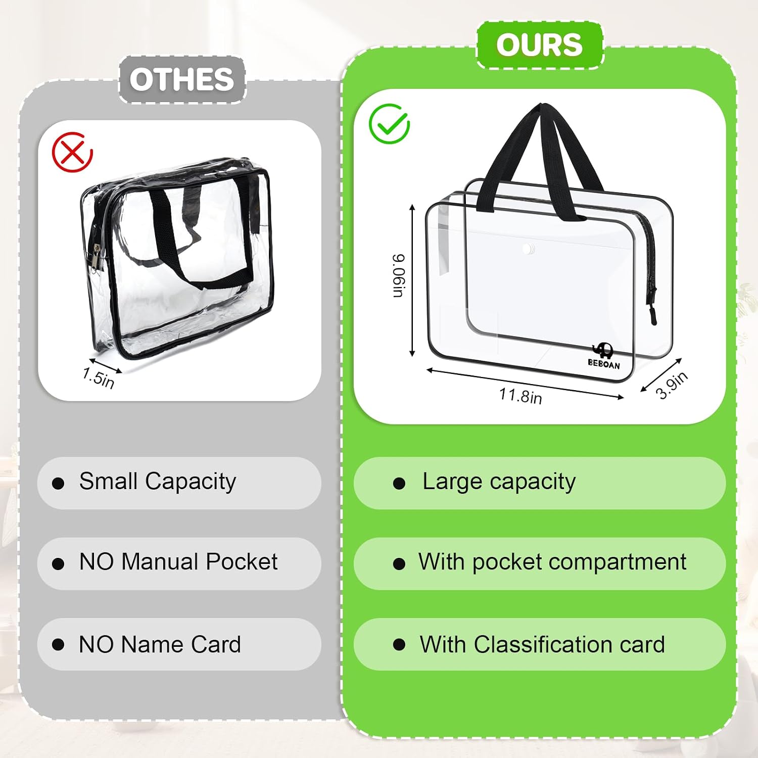 BEBOAN 6 Packs Storage Bags with Compartment, Portable PVC Clear Storage Bags Organiser with Handle and Zips, Waterproof Organizer for Lego, Building Blocks, Puzzle and Other Items