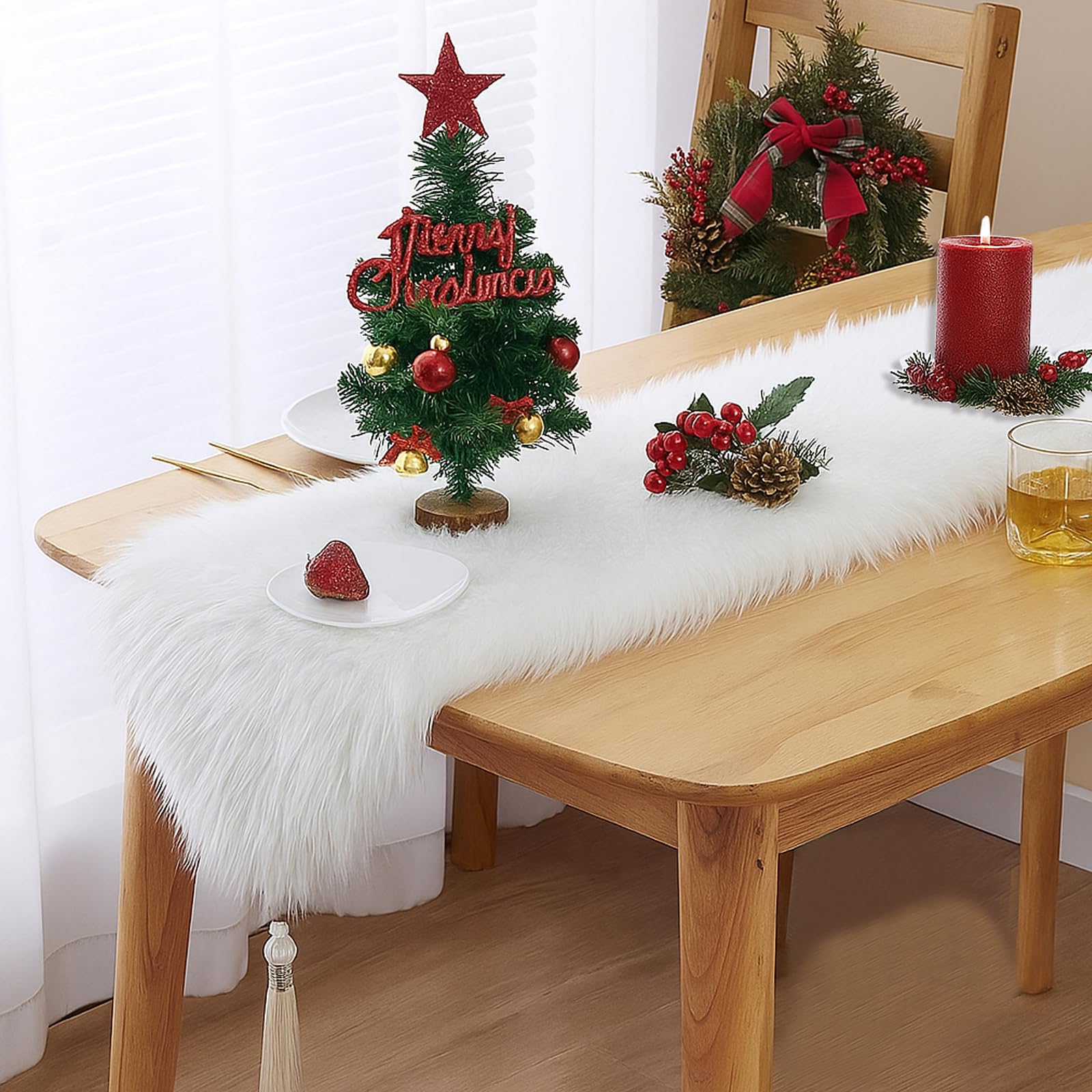 Amazon.com: White Table Runner for Home Decor , Fluffy Fur