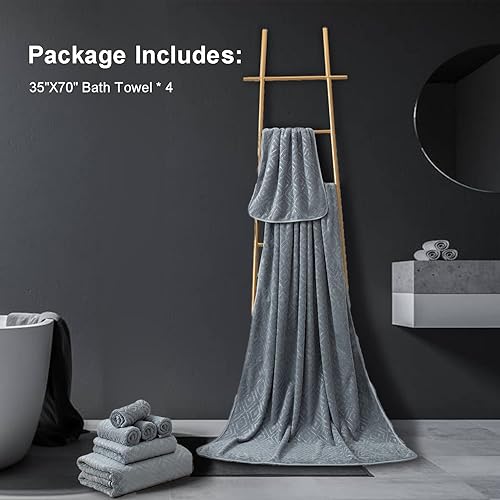 Miniatura 4 de Juego de 4 toallas de baño grandes de 35 x 70 pulgadas, toallas de baño de gran tamaño, toallas de 600 GSM ultra suaves y absorbentes para baño,