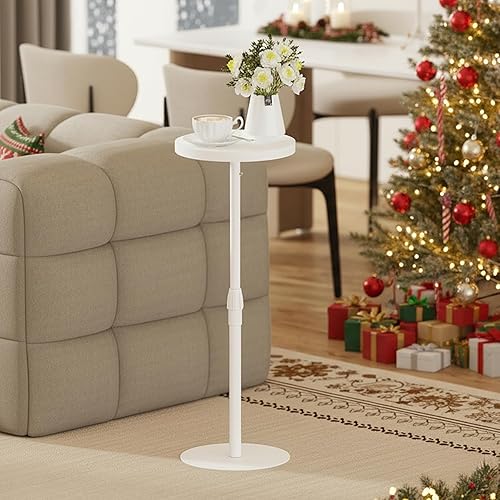 TUTOTAK Mesa auxiliar redonda alta, mesa auxiliar pequeña, juego de 2, mesa de bebida, mesa auxiliar de pedestal, sala de estar, blanco TB01BW096