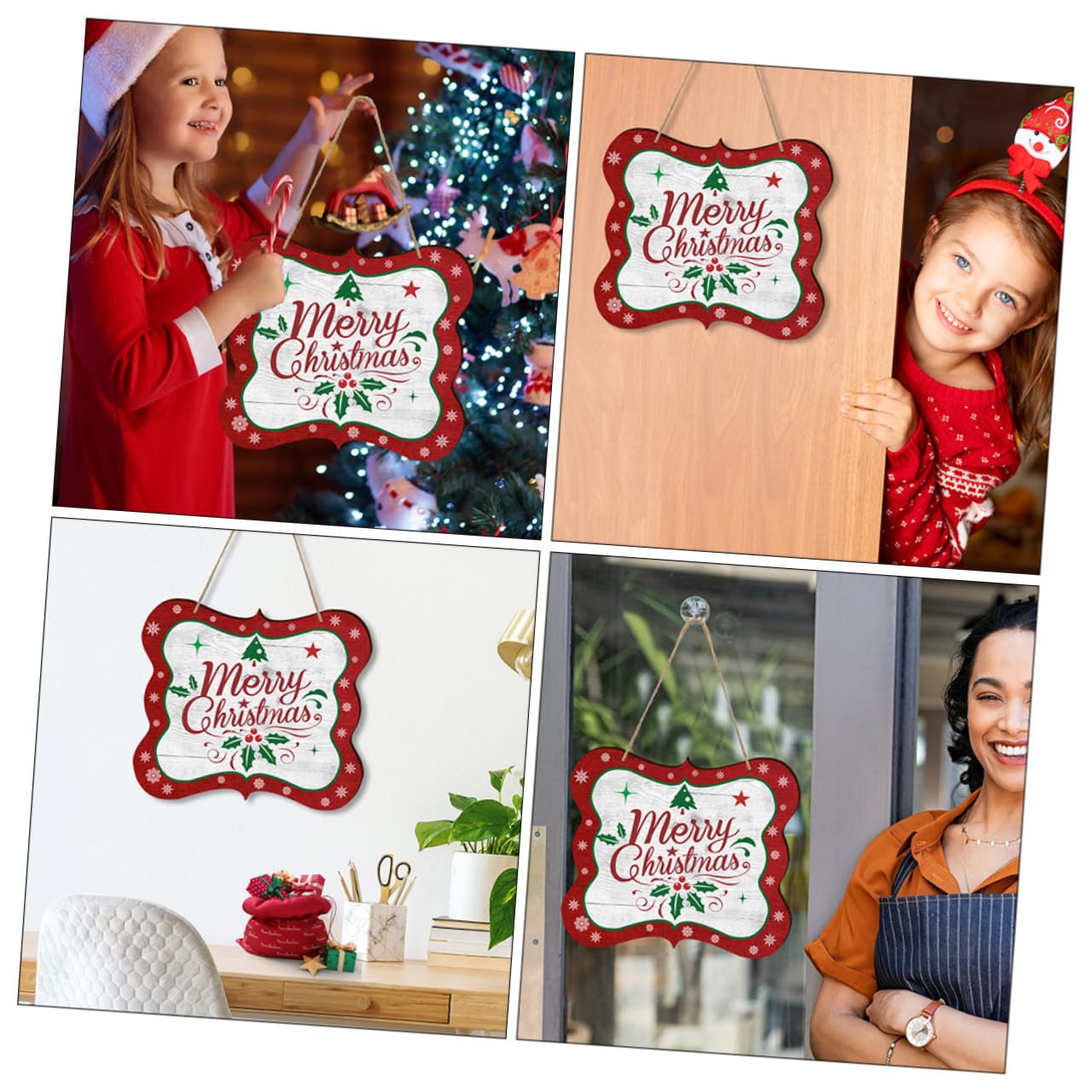 Zerodeko 4 Juegos Letrero De Puerta Colgante Guirnalda Exterior Árbol Decoraciones Pre Navidad Inflable Copla Frente Hogar Decoración Ornamento Home Decoracion De Madera Rojo
