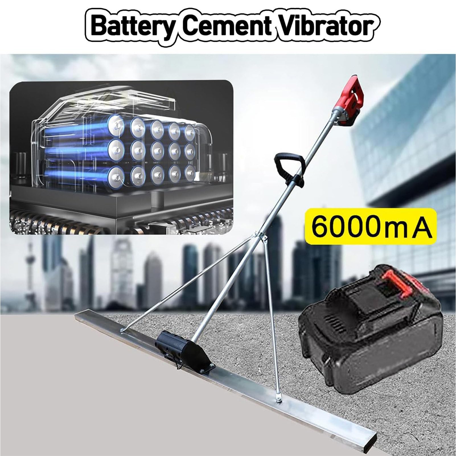 Massetto per Calcestruzzo, Vibratore Elettrico per Calcestruzzo con Motore Senza Spazzole, Batteria al Litio Livellatrice Vibrante per Cemento, Livellatrice per Calcestruzzo,1.5M-2Xbattery