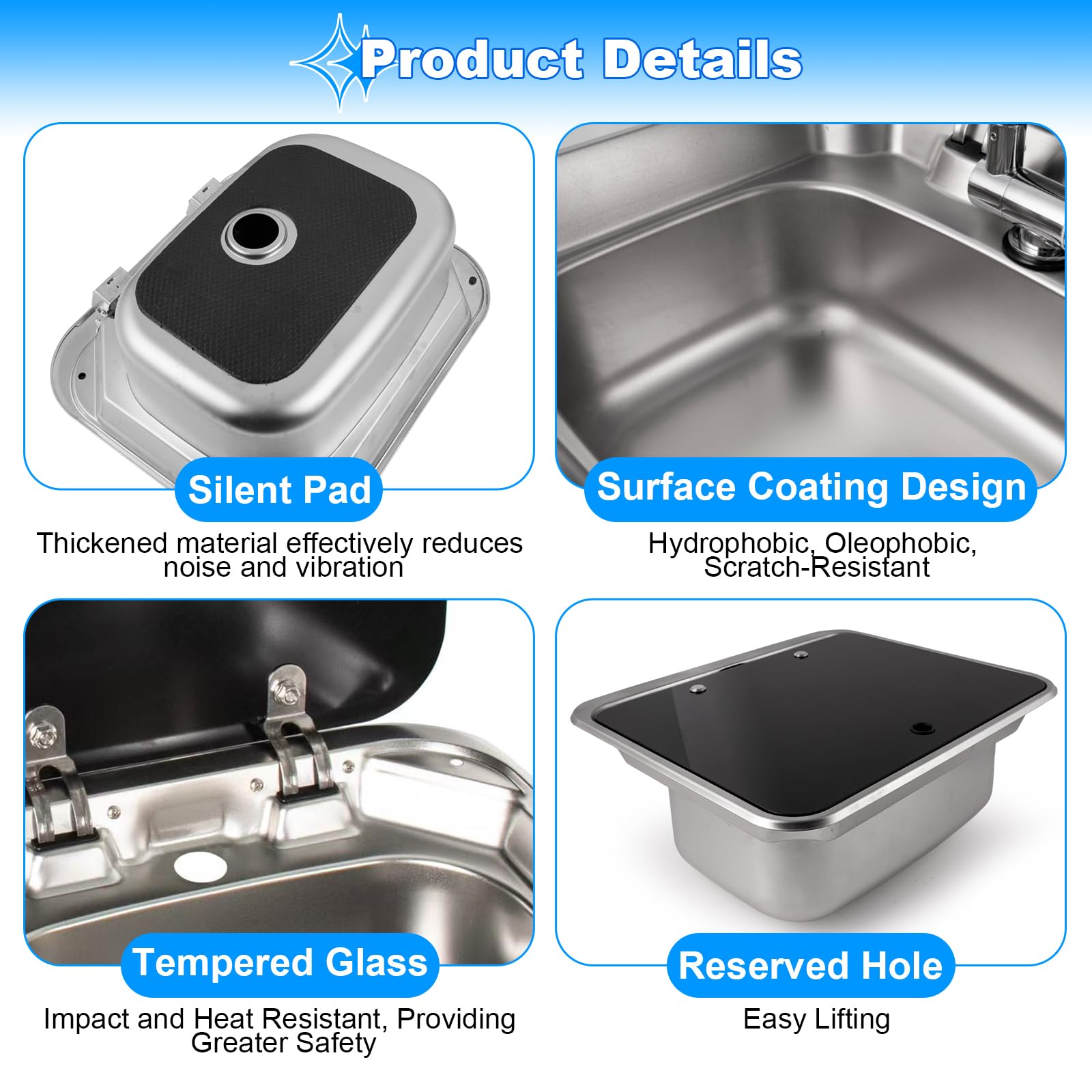 RV Camping Spüle Bausatz mit Klappbarem Wasserhahn, 42 * 37 * 15 cm Edelstahl Camping Spülbecken mit Deckel, Wohnmobil Spülbecken für Wohnmobile und Wohnwagen