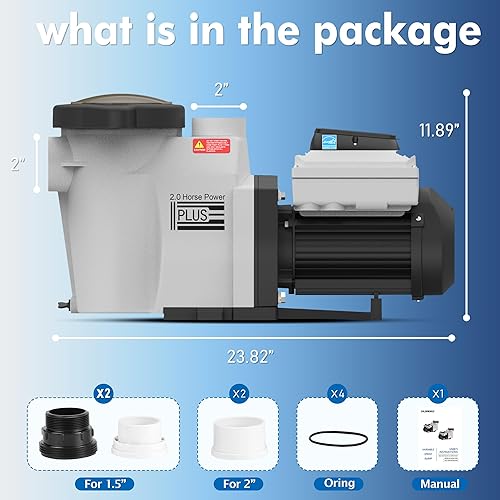 Miniatura 7 de CHLORWORKS Bomba de piscina de velocidad variable Inground 2.0 HP- con cesta de filtro para piscinas enterradas, ahorra energía, certificado Energy