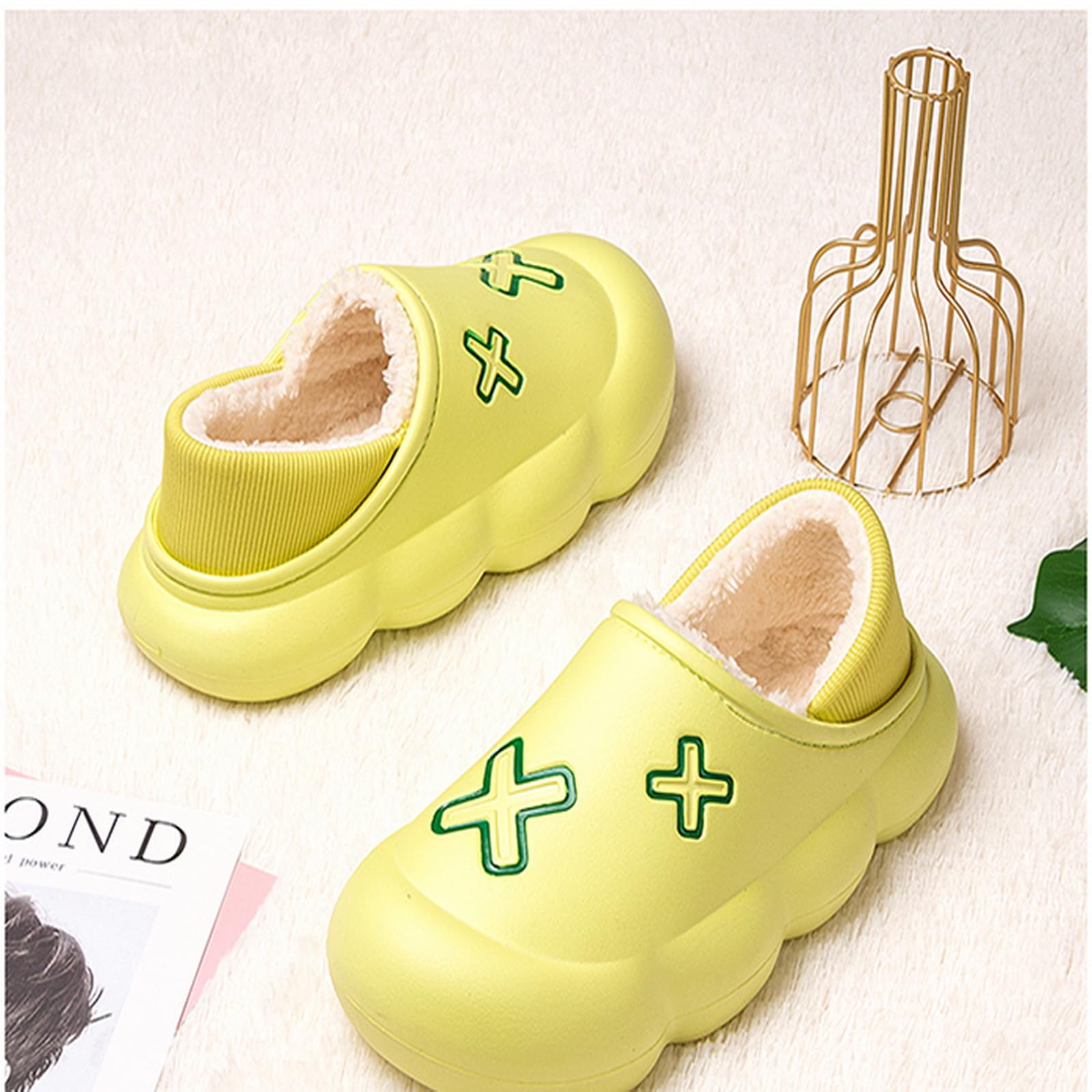 NOGRAX Pantofole Men Femmes Slippers Warm Plush Winter Home Indoor Cotton Shoes Non Slip Chunky Slippers Waterproof Slides