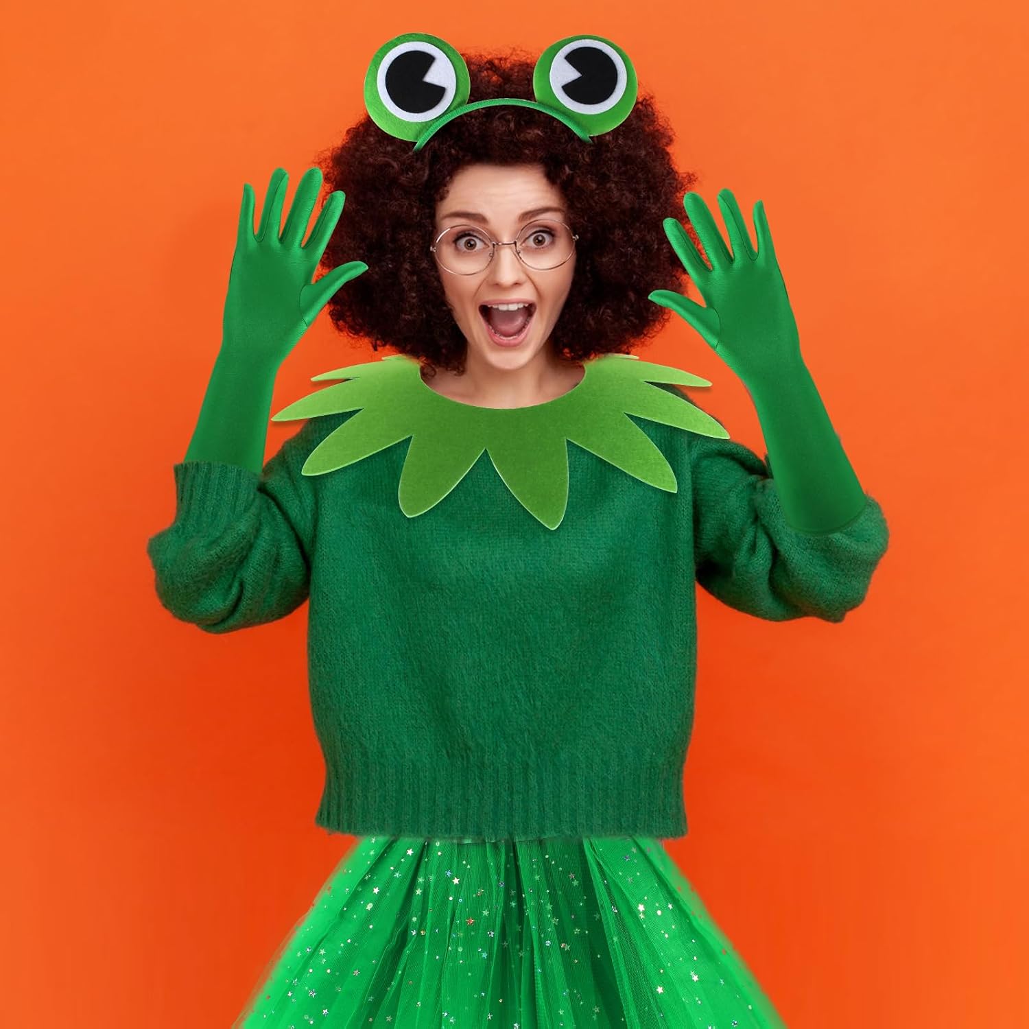 Yewong Women Frog Costume Tutu Set Headband Collar Gloves Tail Tights Animal Fancy Dress Kit for Halloween Cosplay Party
