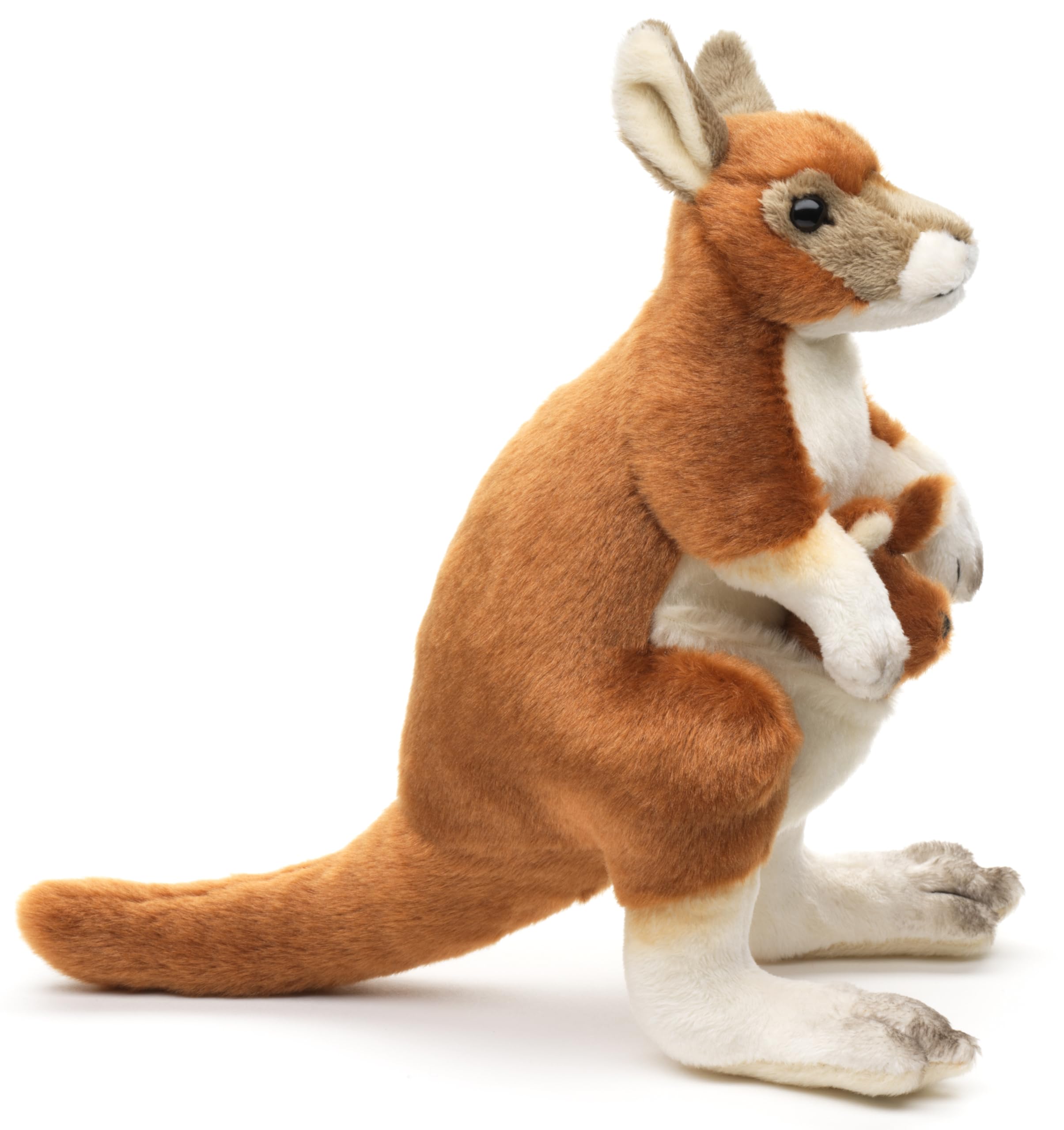 Uni-Toys - Kangur z dzieckiem (przyszyty), stojący - 23 cm (wysokość) - pluszowa zabawka, przytulanka