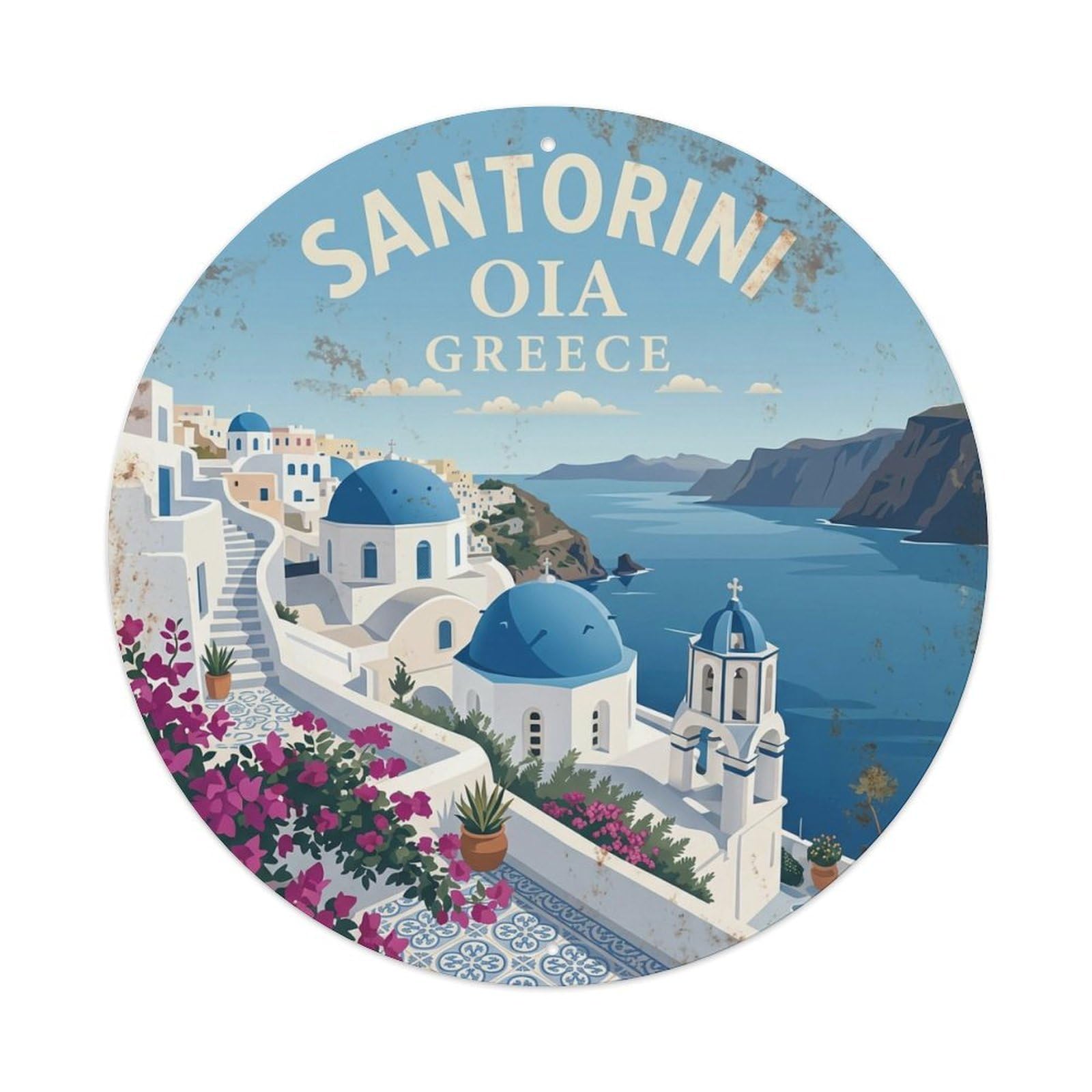 Vintage Travel Oia Santorini Terrace 1 Metal Tin Sign