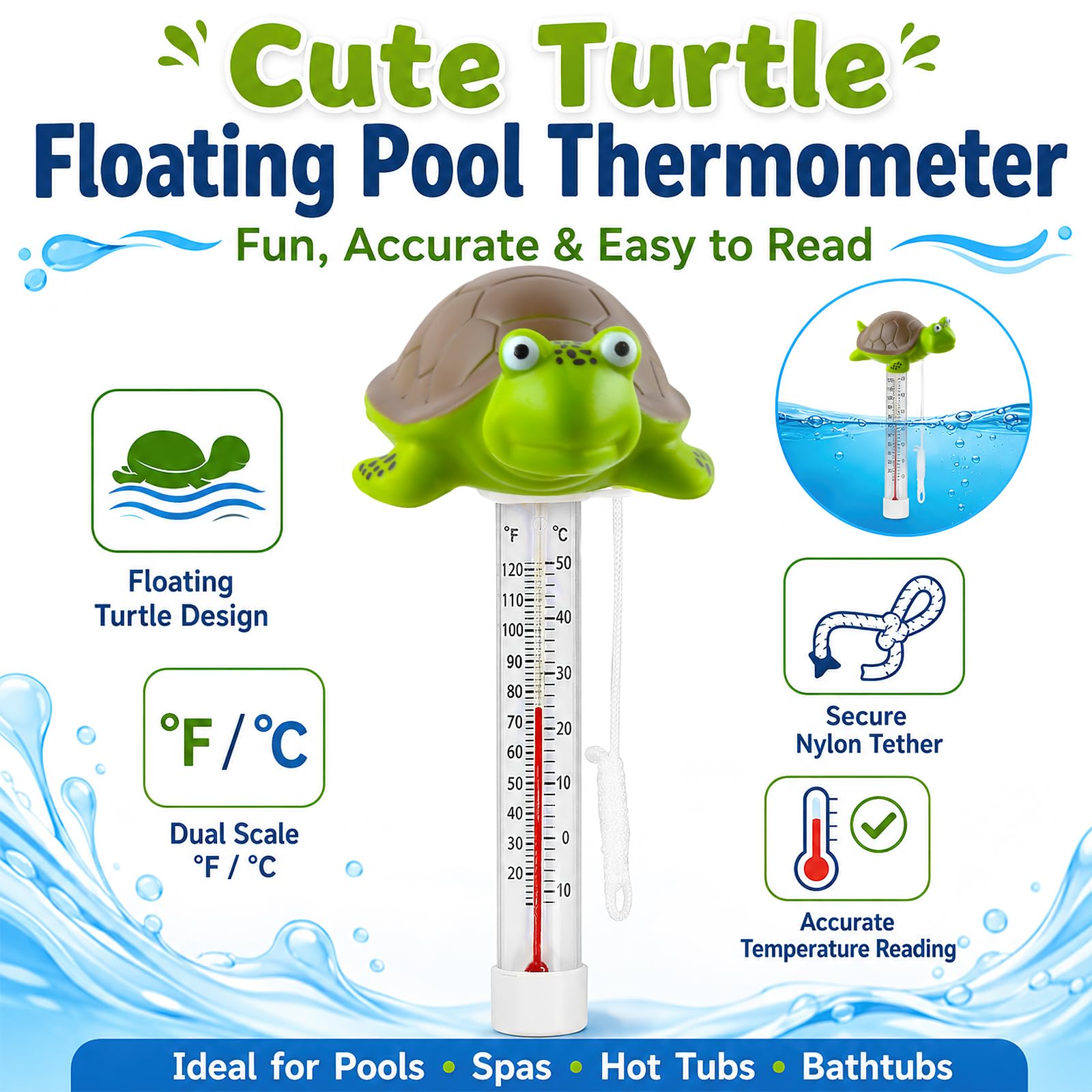 Thermomètre Piscine Flottant Cartoon Double Échelle °C/°F -10 à 50°C 20 cm