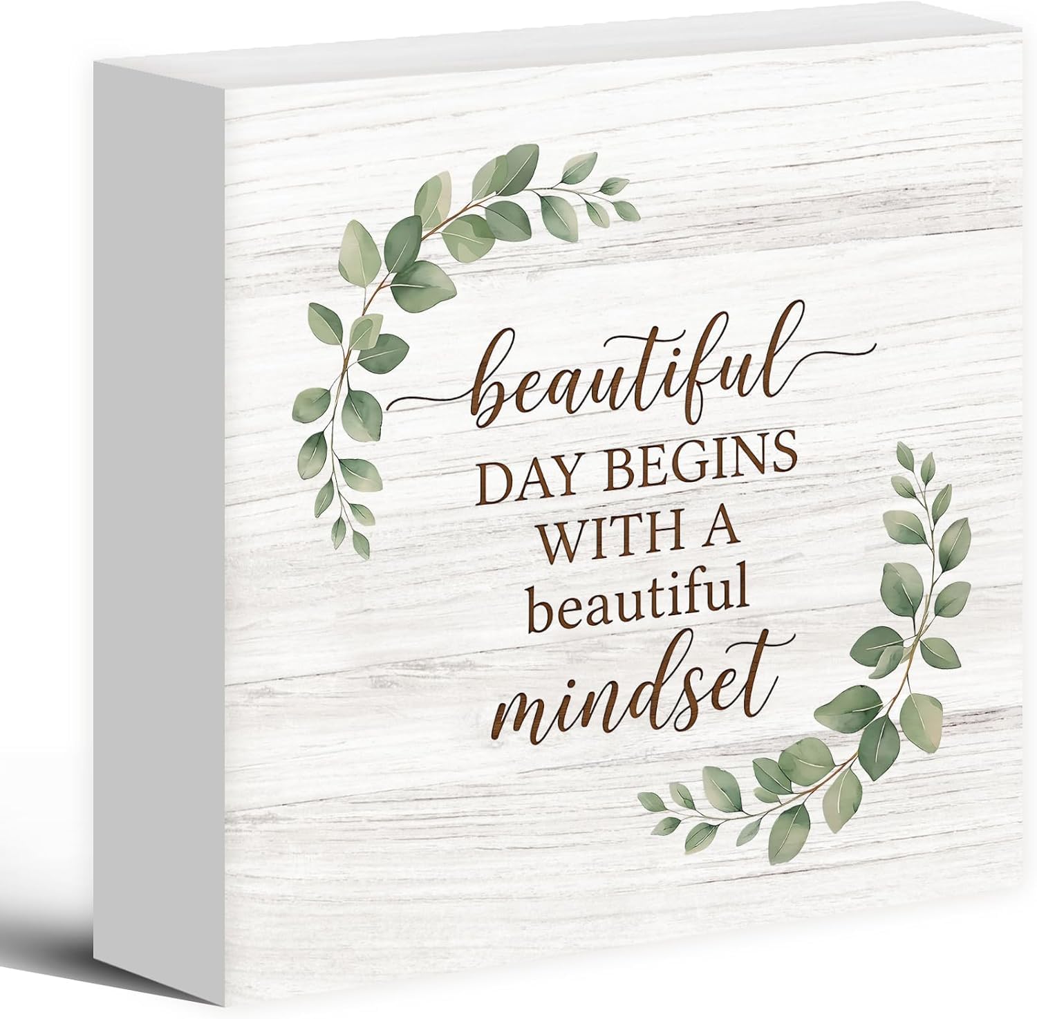 5x5 Inch Wooden Box Sign Beautiful Mindset Rustic Farmhouse Decor