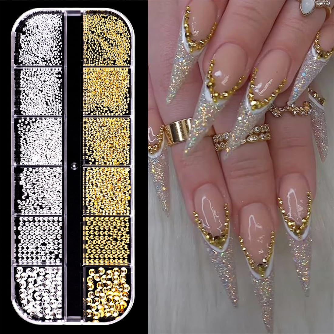 1 boîte Perles caviar pour ongles, degrés or et argent, 3d nail art strass ongle,perles pour nail art, perles caviar pour ongles, perles pour accessoires de nail art