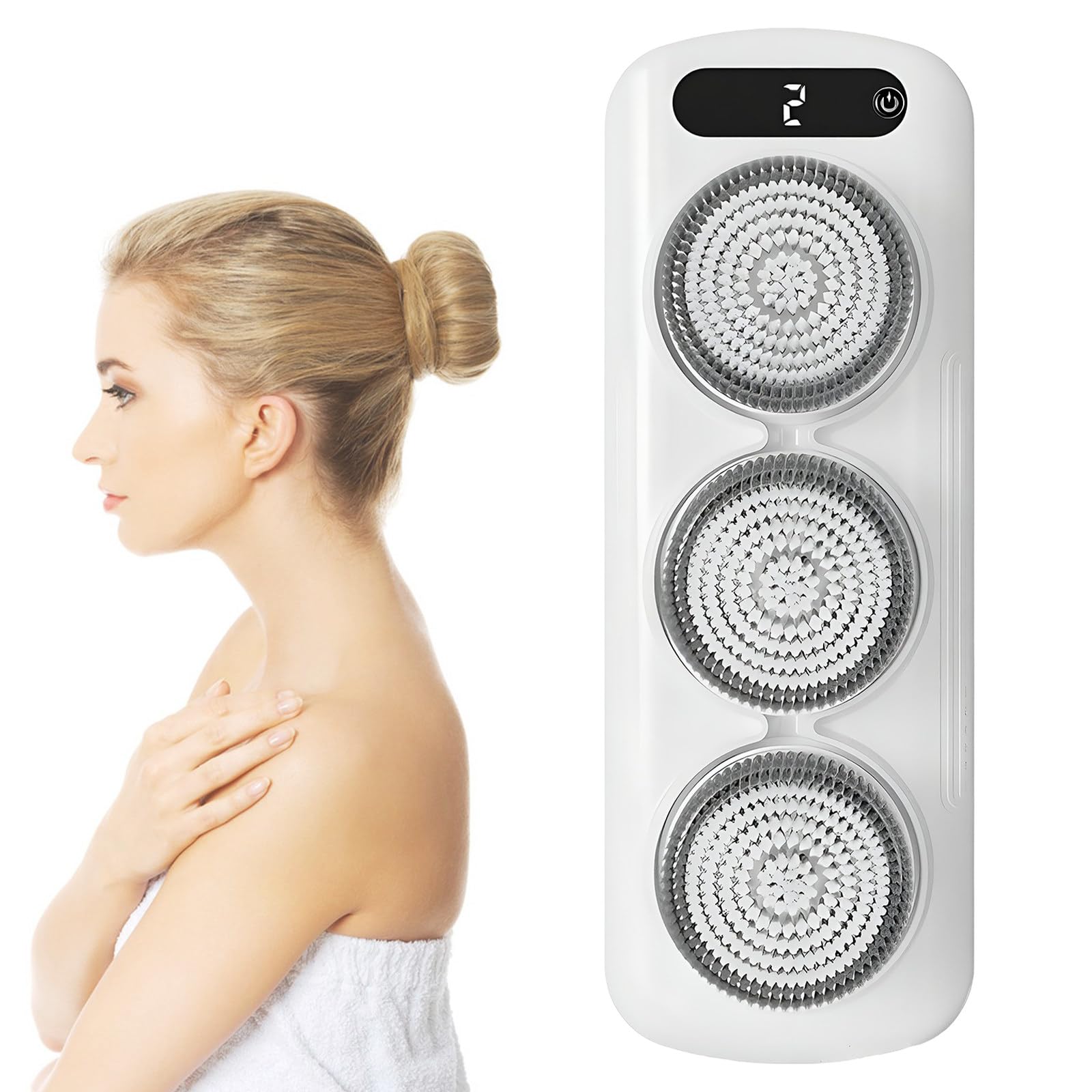 Cepillo Eléctrico para la Espalda para Ducha, Cepillo Corporal Eléctrico de Pared con 3 Cabezales Intercambiables, Limpiador Giratorio para la Espalda de 360°, 2 Velocidades