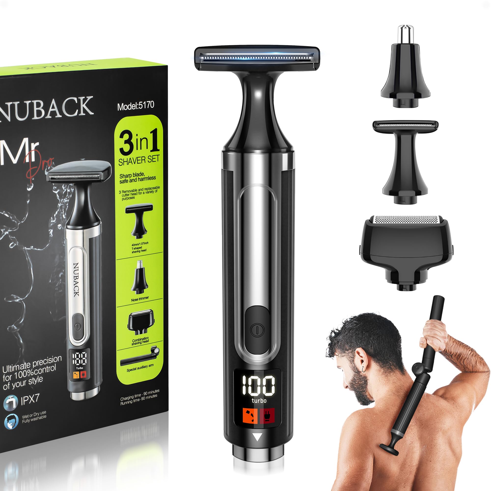 NUBACK Afeitadora de espalda para hombre, recortadora eléctrica de mango