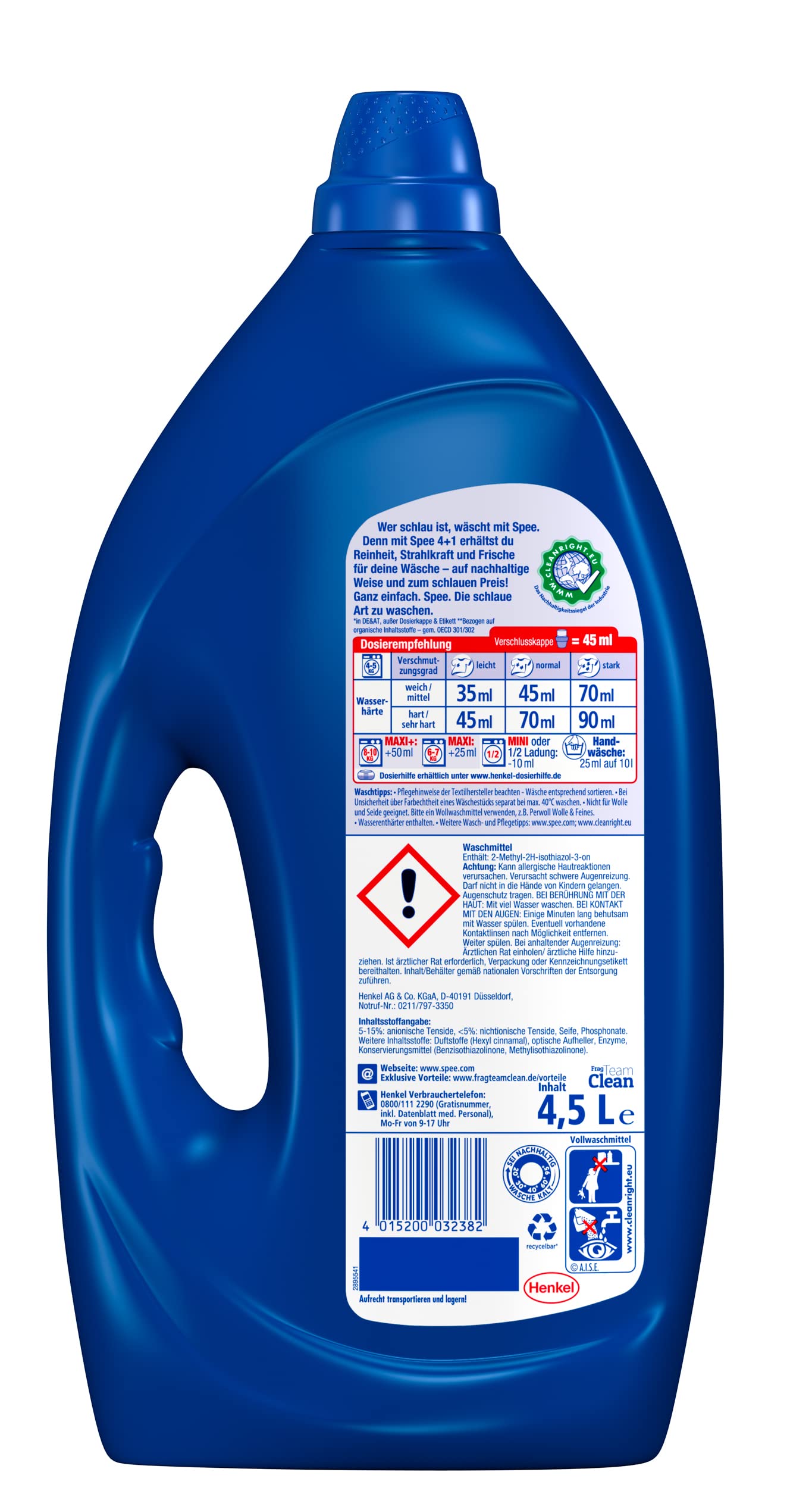 Spee Aktiv Gel Universal 4 + 1 Waschmittel 400 WL (4 x 100 Waschladungen), Flüssigwaschmittel mit 4 + 1 Formel vereint Reinheit, Strahlkraft, Frische & Nachhaltigkeit, 20° - 95° C