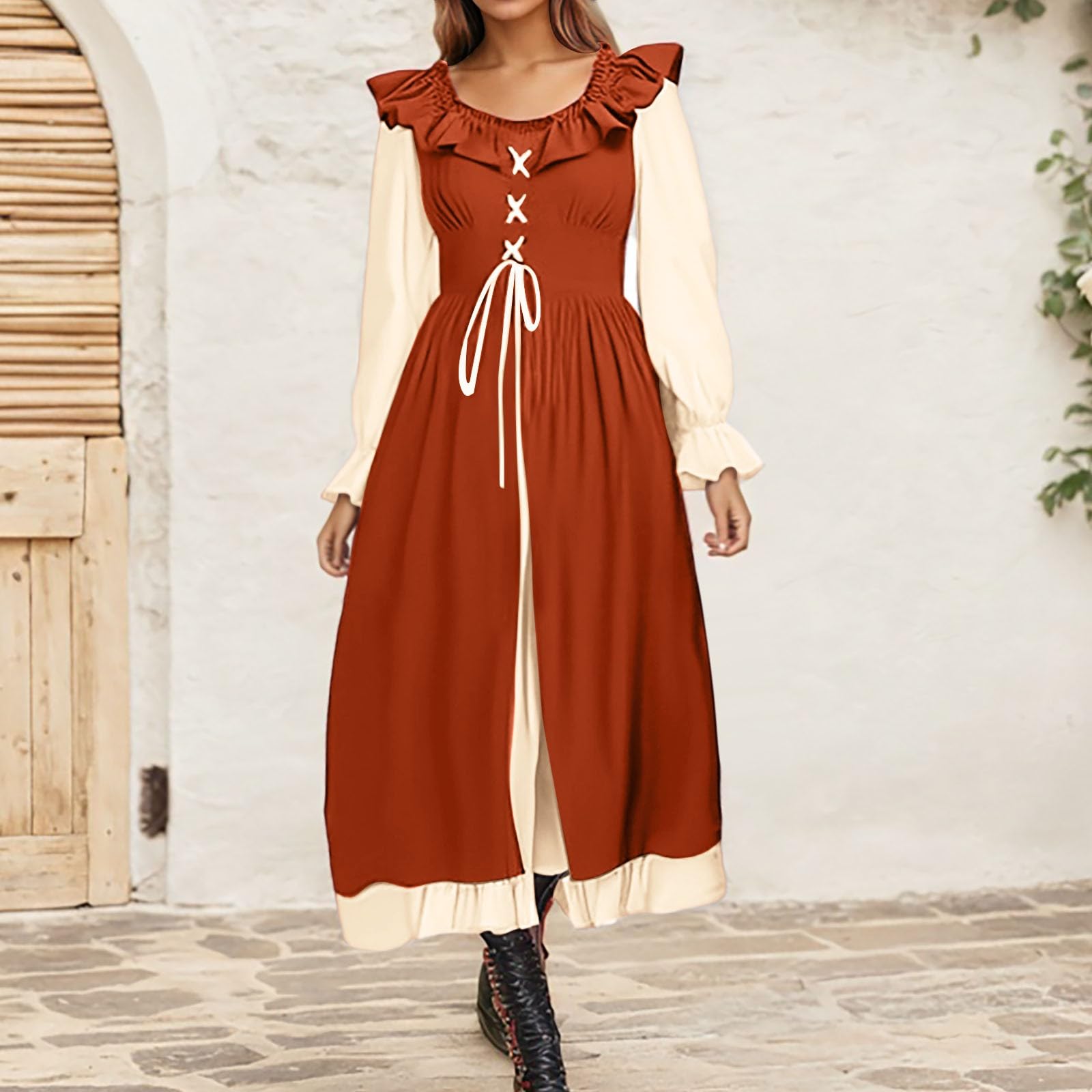 Genérico Vestido Renacentista Mujer,Disfraz Medieval Para Halloween Y Tallas Detalladas VersáTil Durante Todo El AñO InspiracióN Renacentista Para Celebraciones Festivas Y Eventos TemáTicos