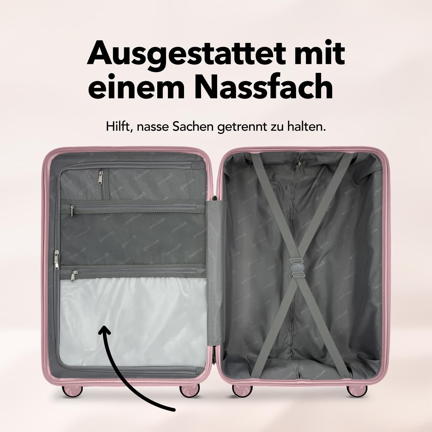 Travel One Kofferset 4-teilig – Rosa – Hartschalen Trolley-Set 32/60/98L, Zahlenschloss & 360° Rollen