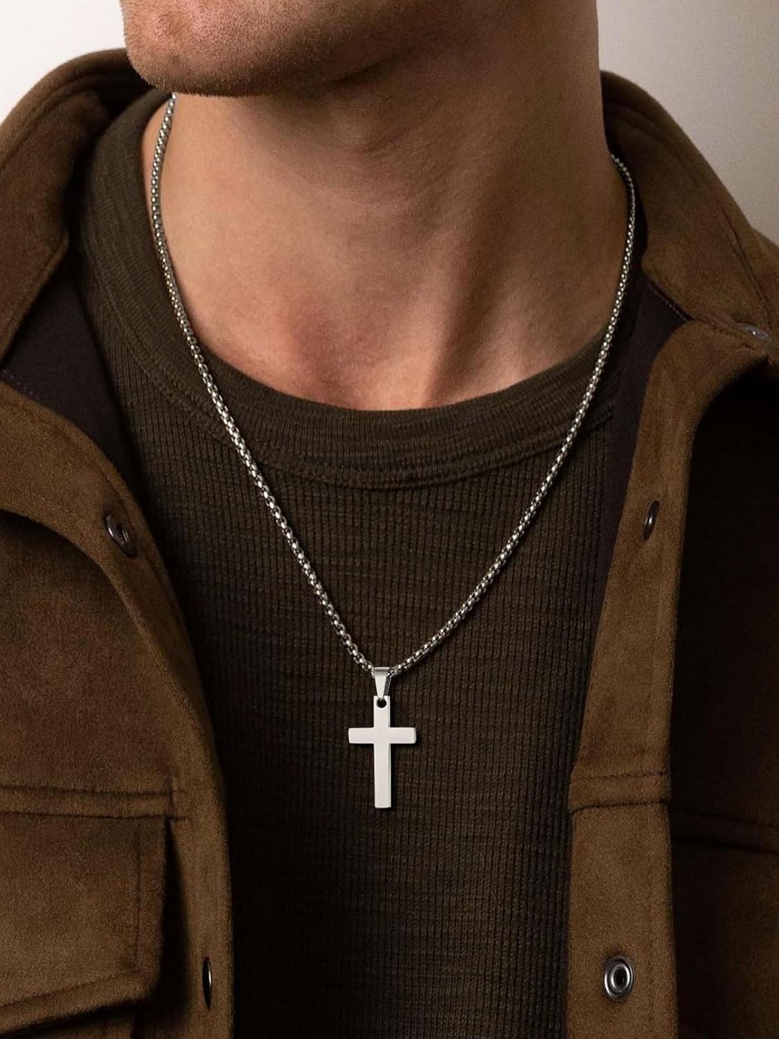 FaithHeart Cross Necklace for Men, Silver/Black/Gold Crucifix Necklace Stainless Steel Pendant with Cuban Chain Jesus Cross Necklaces Religious Gifts for Men - Image 8