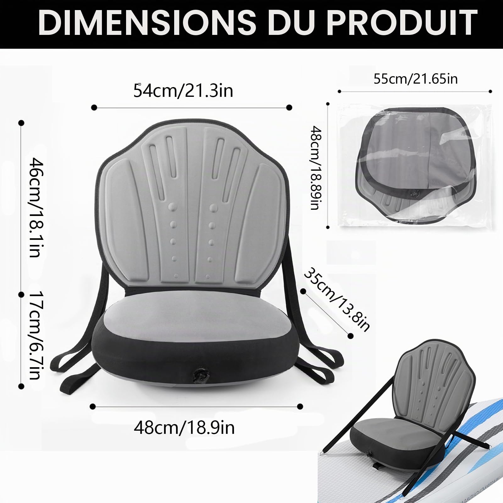 Siège de Paddle Gonflable, Coussin de Siège de Kayak, Siège de Kayak Universel pour Stand Up Paddle - Siège de Kayak Confortable Réglable Siège de Sup pour Bateaux Gonflables Amateurs de Pêche