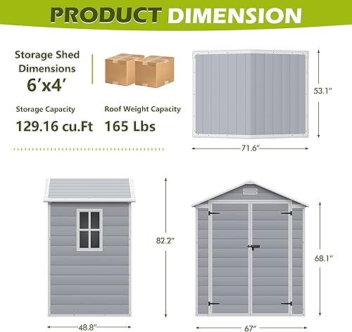 Miniatura 7 de Homall Cobertizo de almacenamiento de resina para exteriores, cobertizos de herramientas de jardín de 6 x 4 pies y casa de almacenamiento al aire