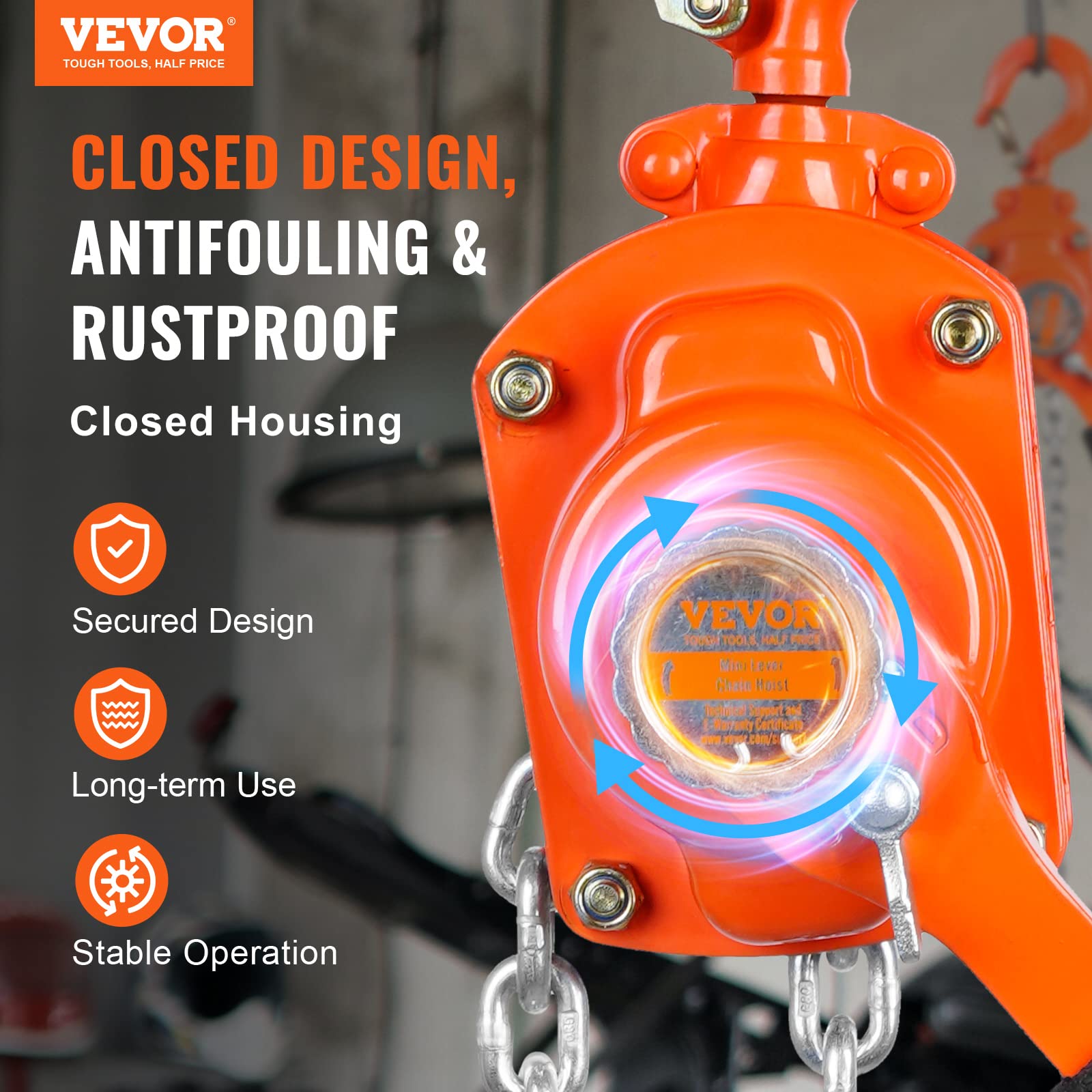 VEVOR Mini Polipasto Manual de Palanca 0,5 T Polipasto de Cadena con Carraca Manipulación Elevación 2,8 m Acero al Carbono G80 Freno Weston Gancho Guía de Cadena con Doble Carraca 360° para Mercancías