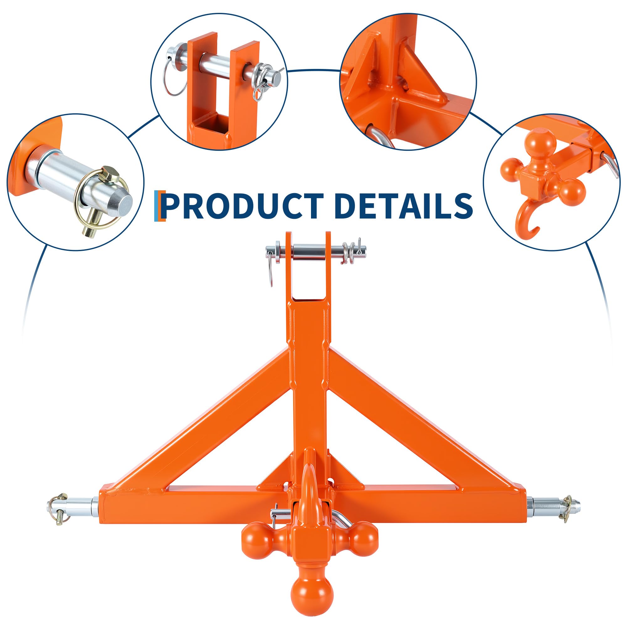 Robustesse et installation rapide – Attelage 3 points renforcé pour tracteur catégorie 1 & 2 – Adaptateur barre de remorquage avec récepteur 5,08 cm et crochet de traction – Capacité 4535 kg,