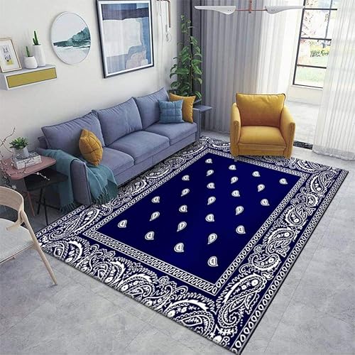 ZOANIML Alfombra antideslizante con estampado de cachemira azul para el hogar, 60 x 39 pulgadas