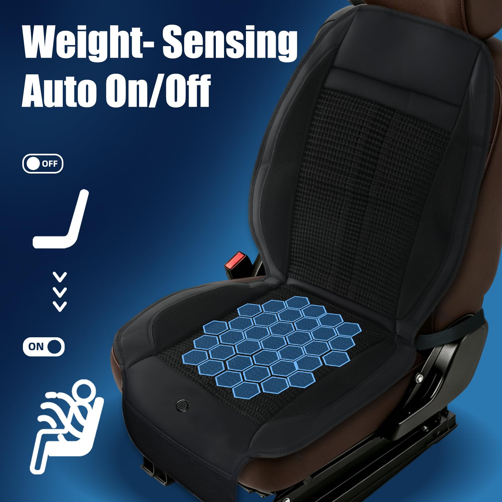 Funda de asiento de coche con ventilación de 3 velocidades para succión con seda de hielo transpirable