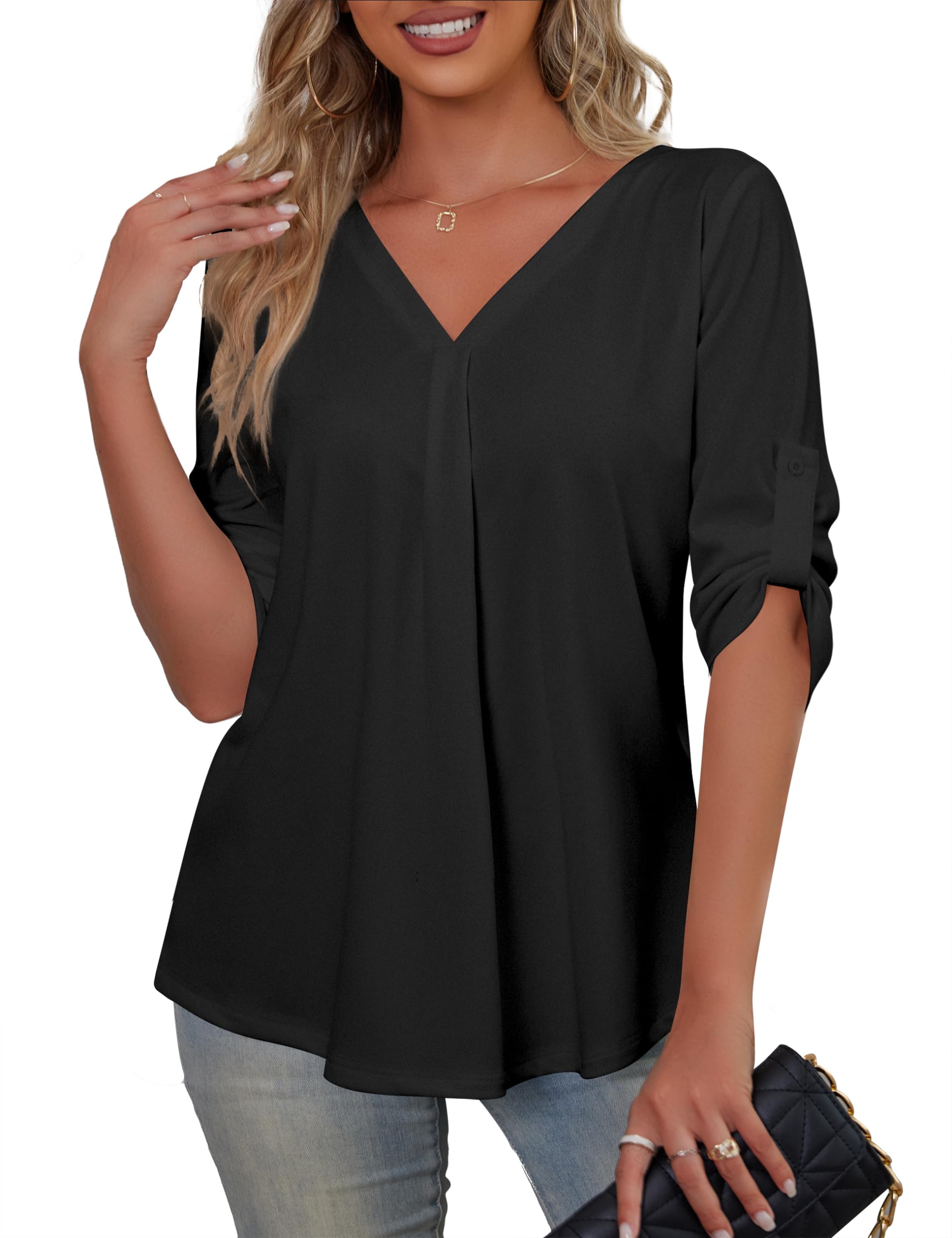 SiSoeng Tallas grandes para mujer, manga 3/4, túnica, blusa, cuello en V, elegante, camisetas M-3XL