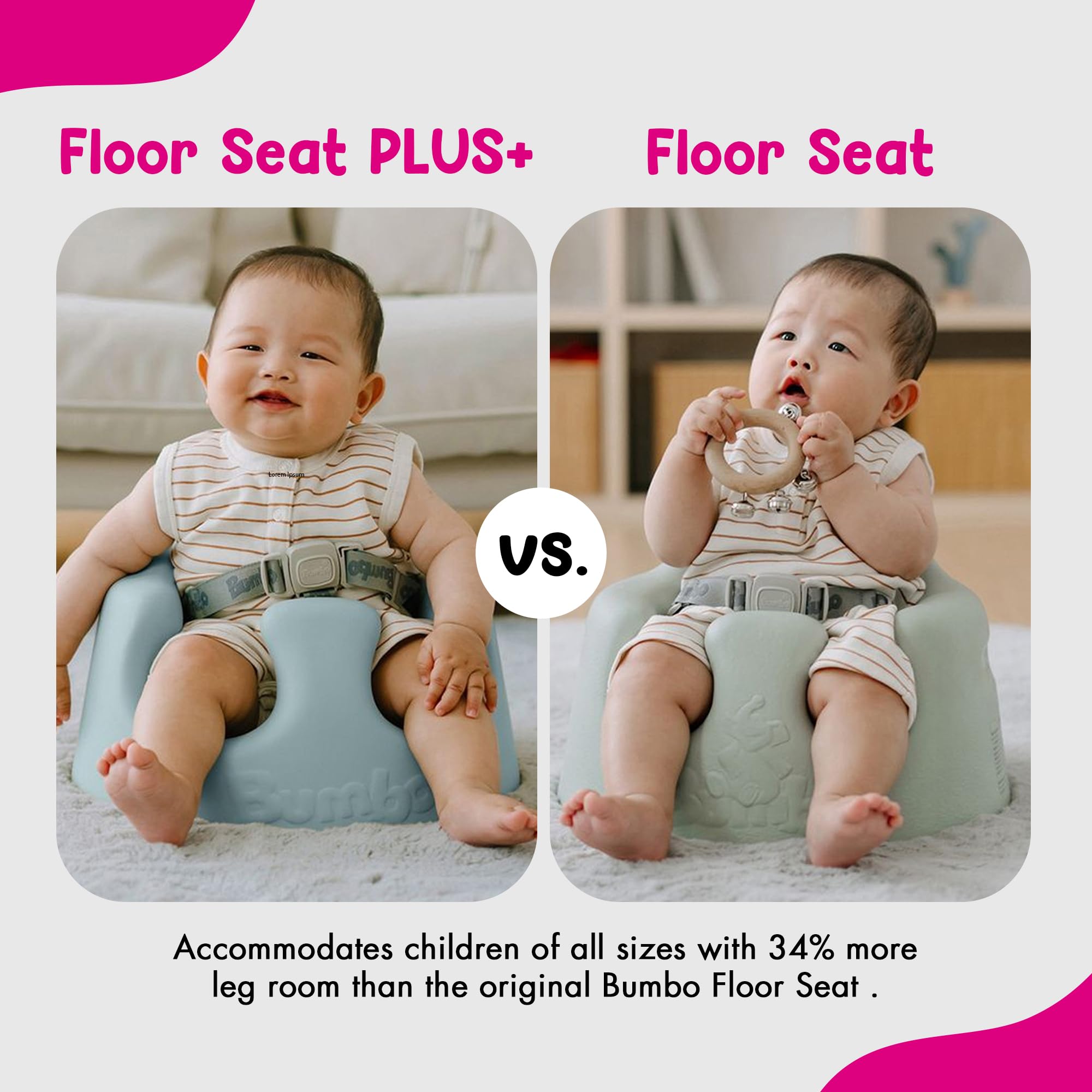 Bumbo Baby Infant Wide Floor Seat PLUS+ for 3 to 12 Months, Portable Feeding and Activity Play Chair with 3 Point Adjustable Harness, Soft Foam Support, and Extra Leg Room, Desert Mirage
