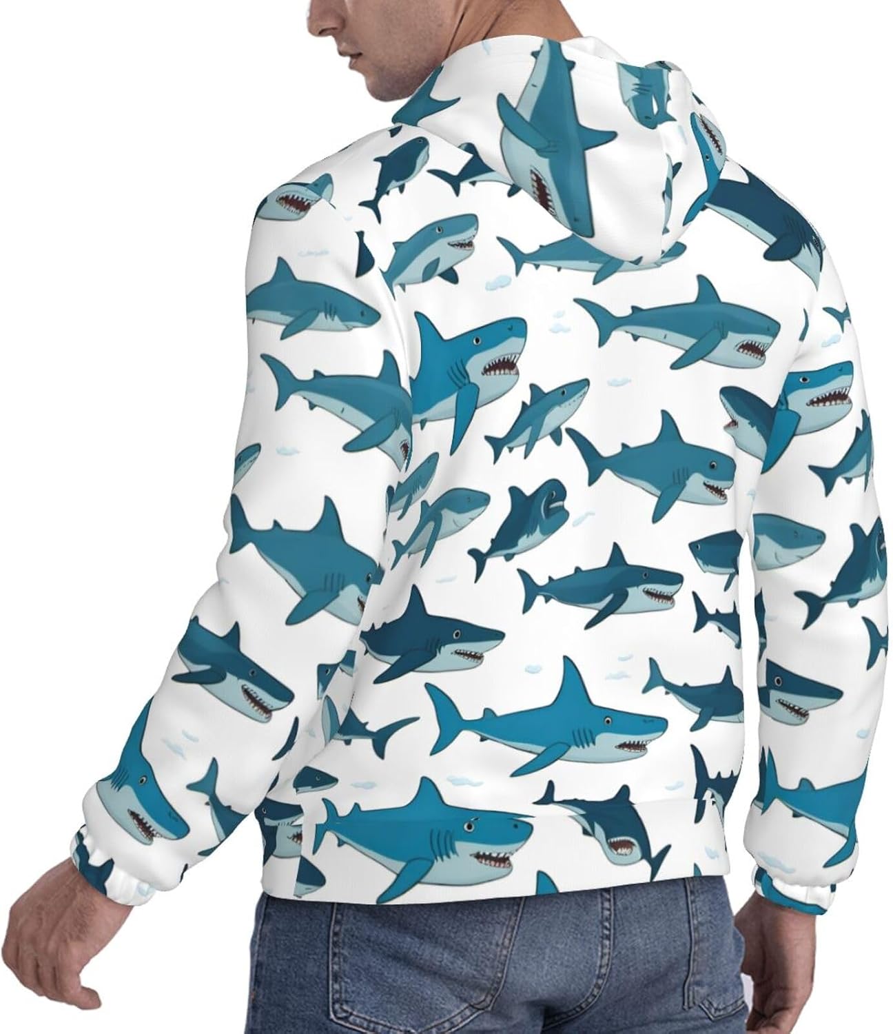 Shark Pattern with Various Gestures print Men's novelty hoodie print sweatshirt for casual pullovers for both men and women Black