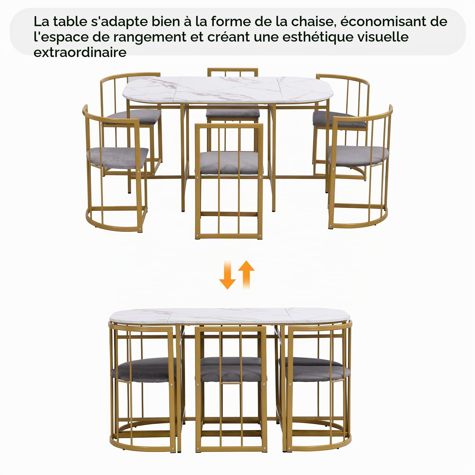 Zepneiy Table à Manger avec 6 chaises,Table Salle à Manger Moderne avec dossiers et Coussins Gris, pour Cuisine Salle à Manger, Blanc