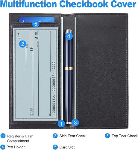 Miniatura 2 de CASMONAL Vegan Leather Checkbook Cover For Men & Women Checkbook Holder Wallet RFID Blocking
