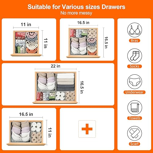Miniatura 7 de Paquete de 6 organizadores de cajones para ropa, organizador de cajones de tocador, organizadores de armario plegables de tela y cestas de