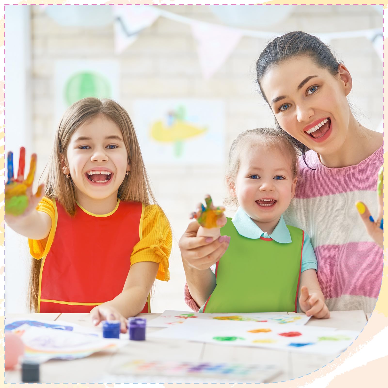 ViEinkaufen 4 delantales de pintura para niños, batas de artista, impermeables, sin mangas, con bolsillos para niños de 3 a 8 años, regalo para manualidades y cocina
