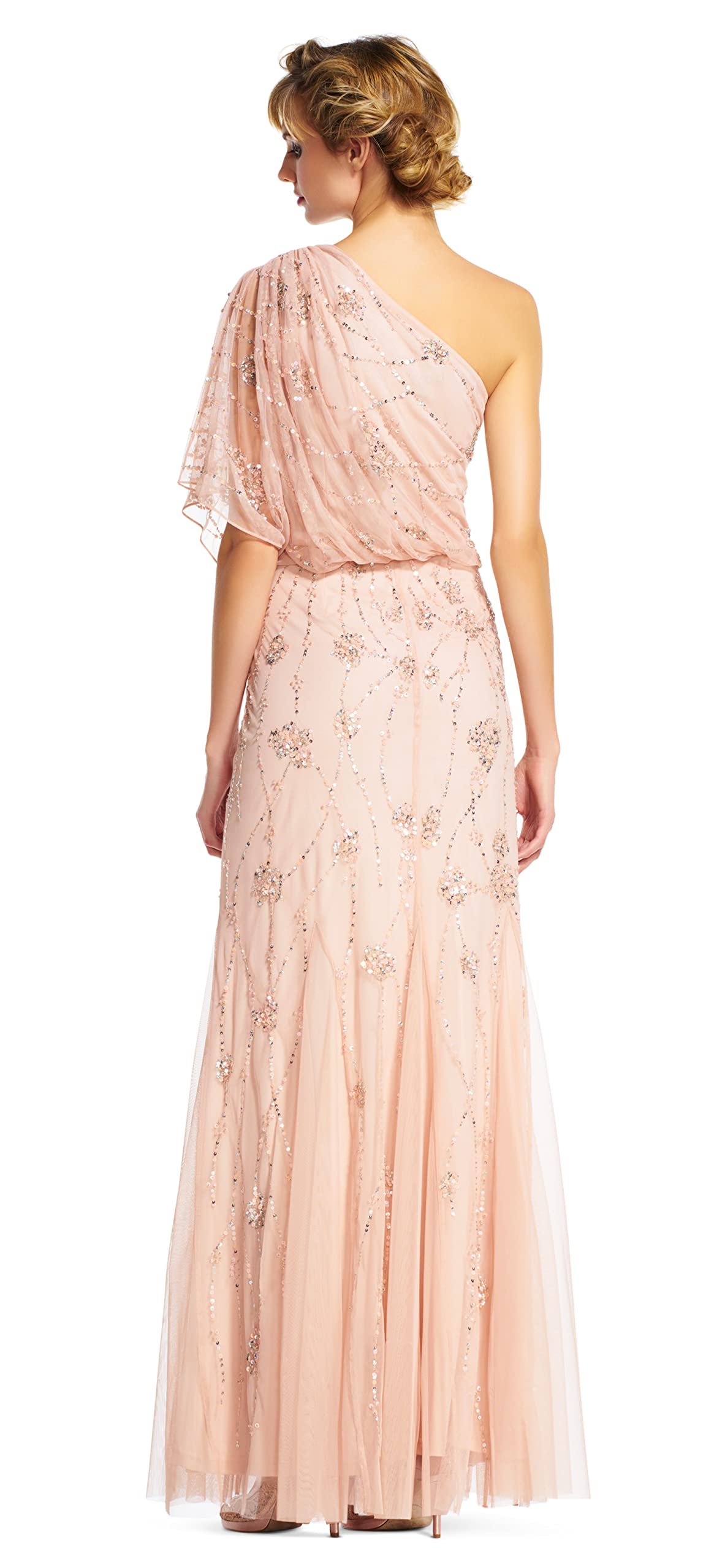 Adrianna Papell Womens One Shoulder Beaded Dress