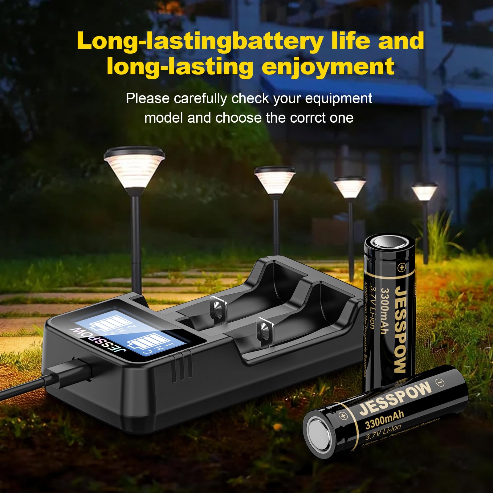 Piles Rechargeables 3.7V avec Chargeur，3300 mAh Batterie à Dessus Plat Haute Capacité pour Lampes de Poche, Lampe Fronta (Lot De 2, 18 x 65mm)