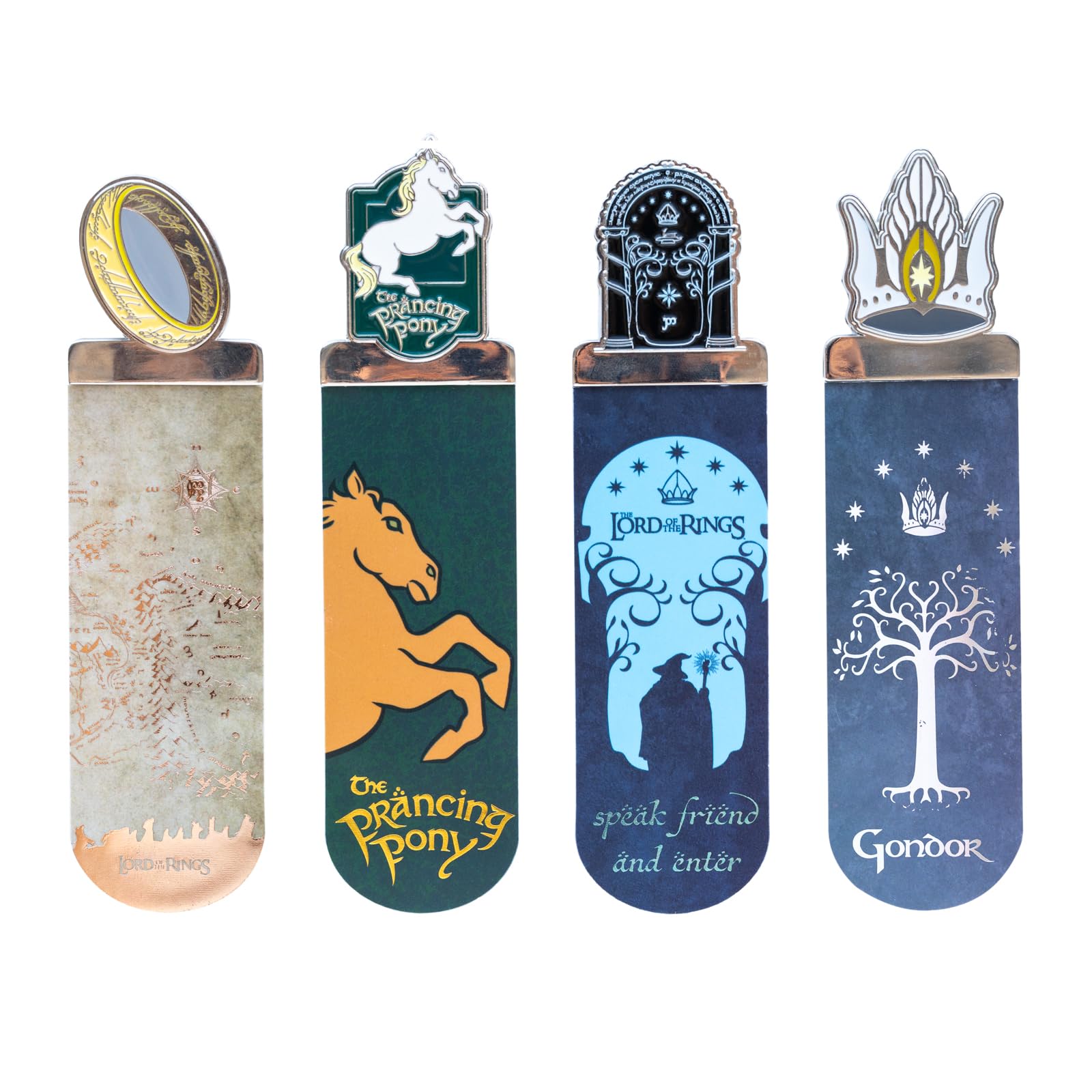 Grupo Erik Set of 4 Bookmarks - The Lord of The Rings Merchandise | The One Ring, The Prancing Pony, The Doors of Moria, The Crown of Gondor | LOTR Gifts Under 15 Pounds, Book Gifts for Book Lovers