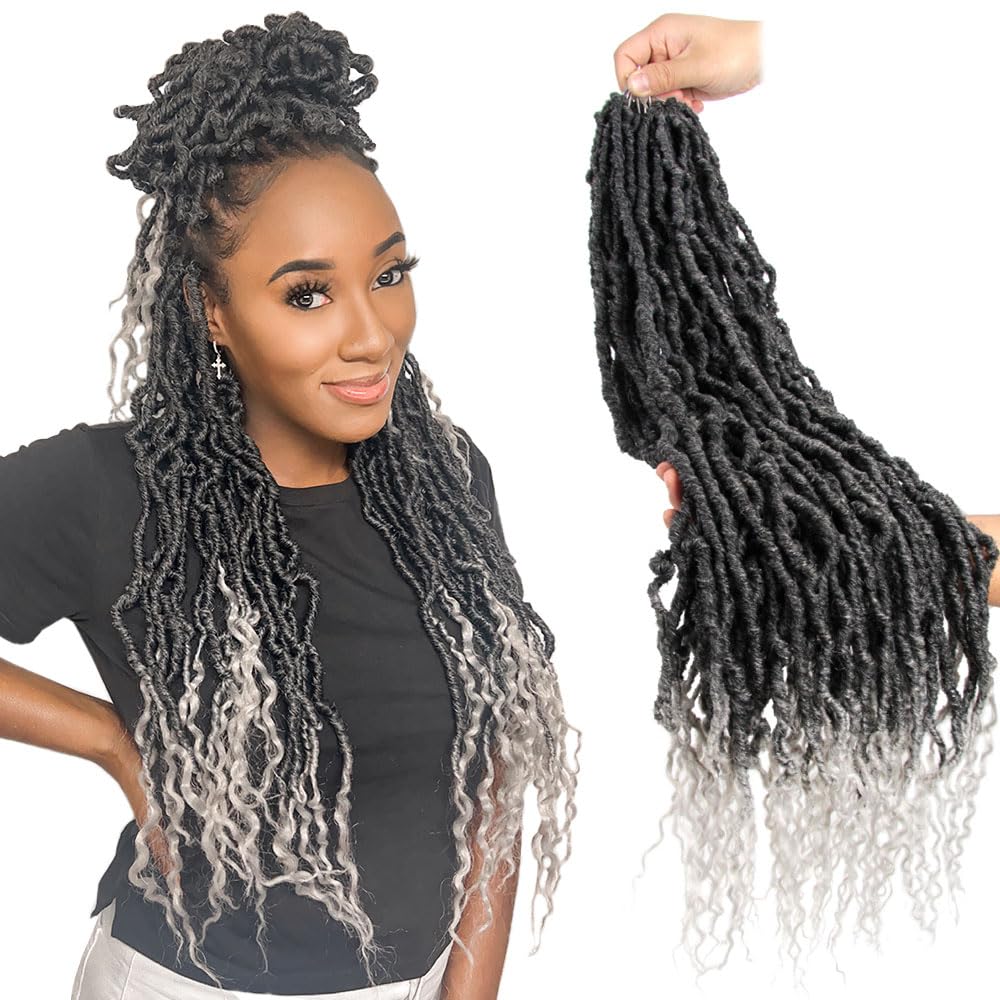 BOHOBABE Faux Locs Crochet Hair 24 Inch, Boho Soft Crochet Locs with Curly Ends, Long Gray Bohemian Goddess Crochet Braids for Black Women (6 Packs,