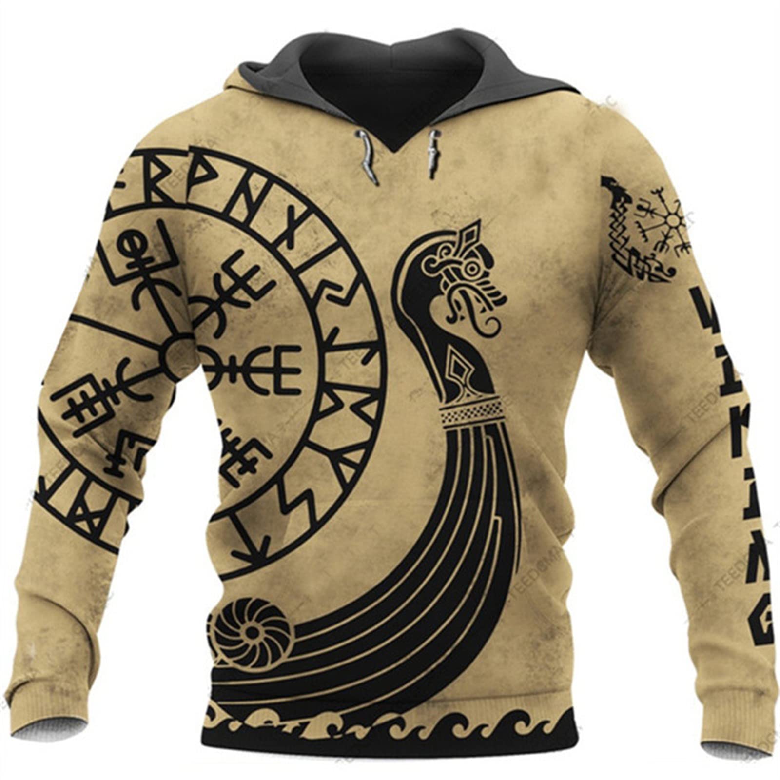 Men's Viking Hoodie Fashion Viking Tattoo 3D Printed Pullover Long Sleeve Sweatshirt Jacket Tops Streetwear