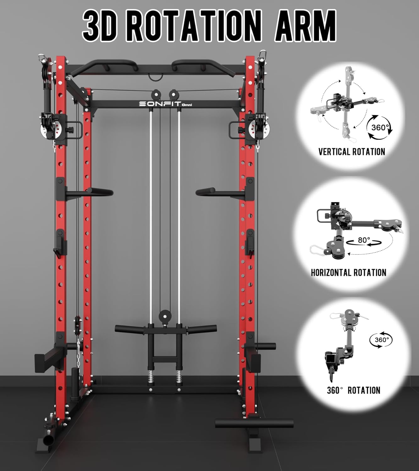 Eonfit E2 Power Cage，1500LB Squat Rack with Cable Crossover System.Multi-Function Power Rack for Home Gym.All-in-One Squat Rack with More Training Attachments