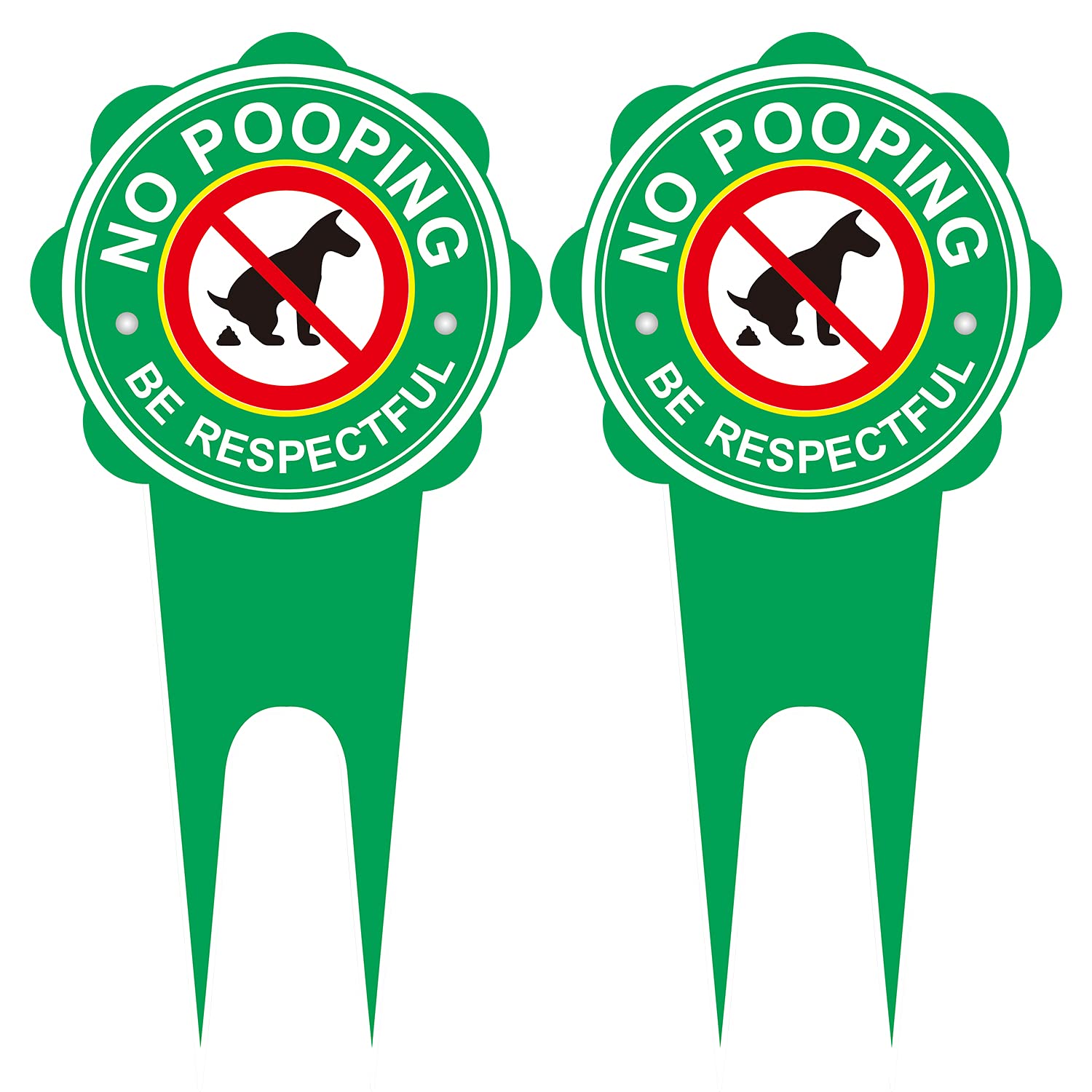 GUIFIER 2 Pack Double Sided 13.8" x 6.7" No Dog Pooping Sign, Aluminum Yard Sign, White/Red/Green, Simple, Direct