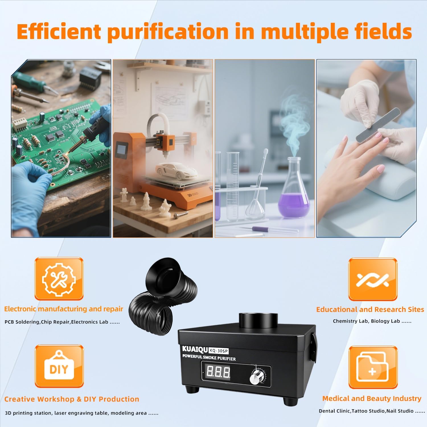 Solder Fume Extractor, Strong Suction Smoke Absorber, 3-layer Filtration, Infinitely Airflow Adjust Smoke Extractor for DIY Soldering, Nail Salon, Welding
