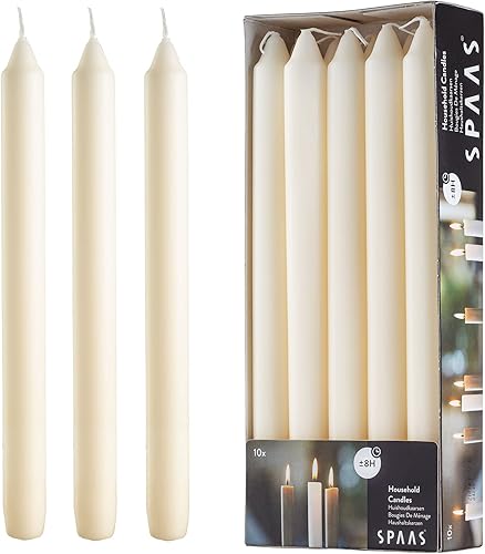 Velas cónicas color marfil de 9.5 pulgadas Juego de 10 velas color crema Velas de color marfil sin goteo para mesa de comedor, decoración del
