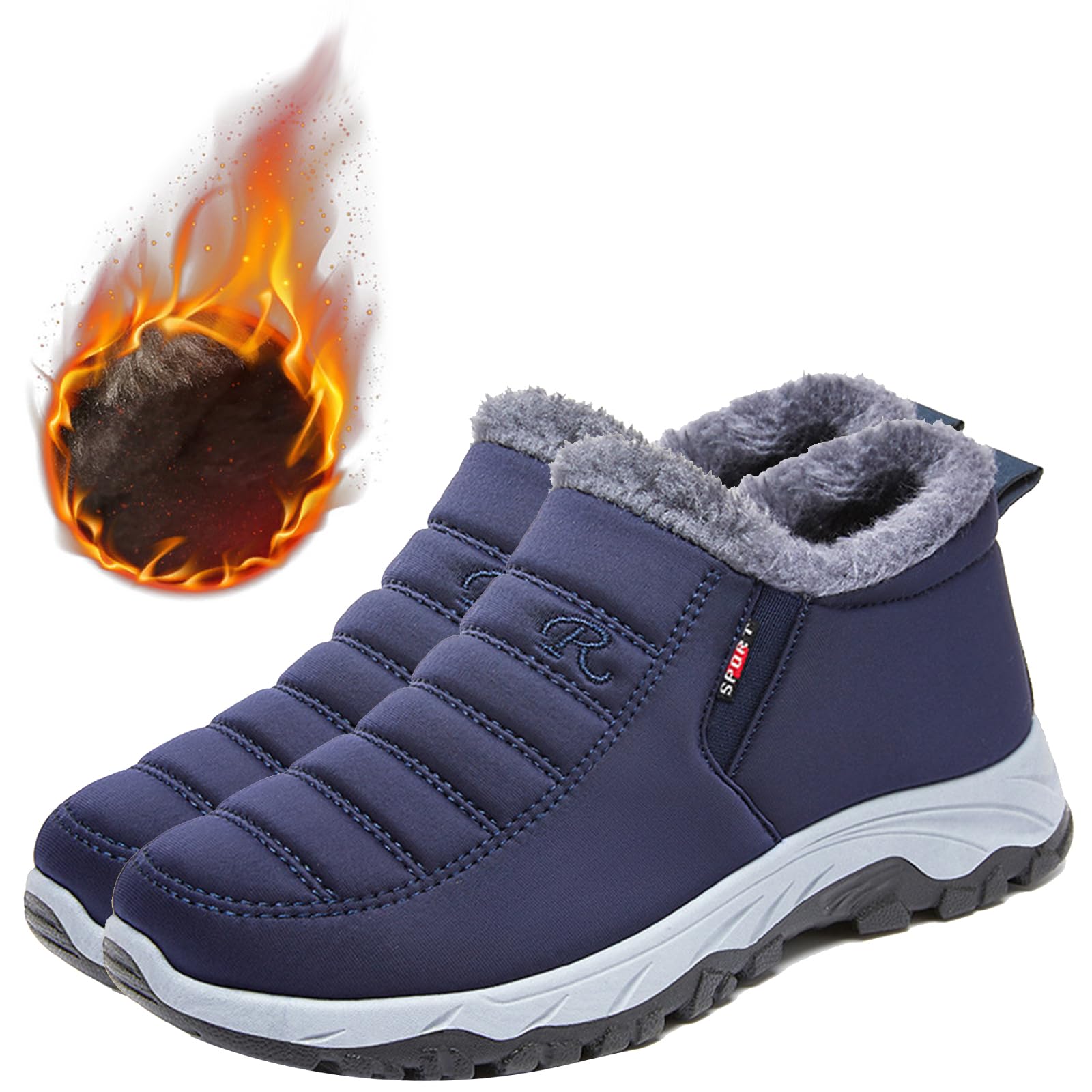 Aocase Extra Wide Width Slip-on Shoes Winter Boots Women Snow Boots Waterproof Fur Lined Ankle Boots Ladies Warm Walking Boots Lightweight Outdoor,Men's Blue,40/250mm