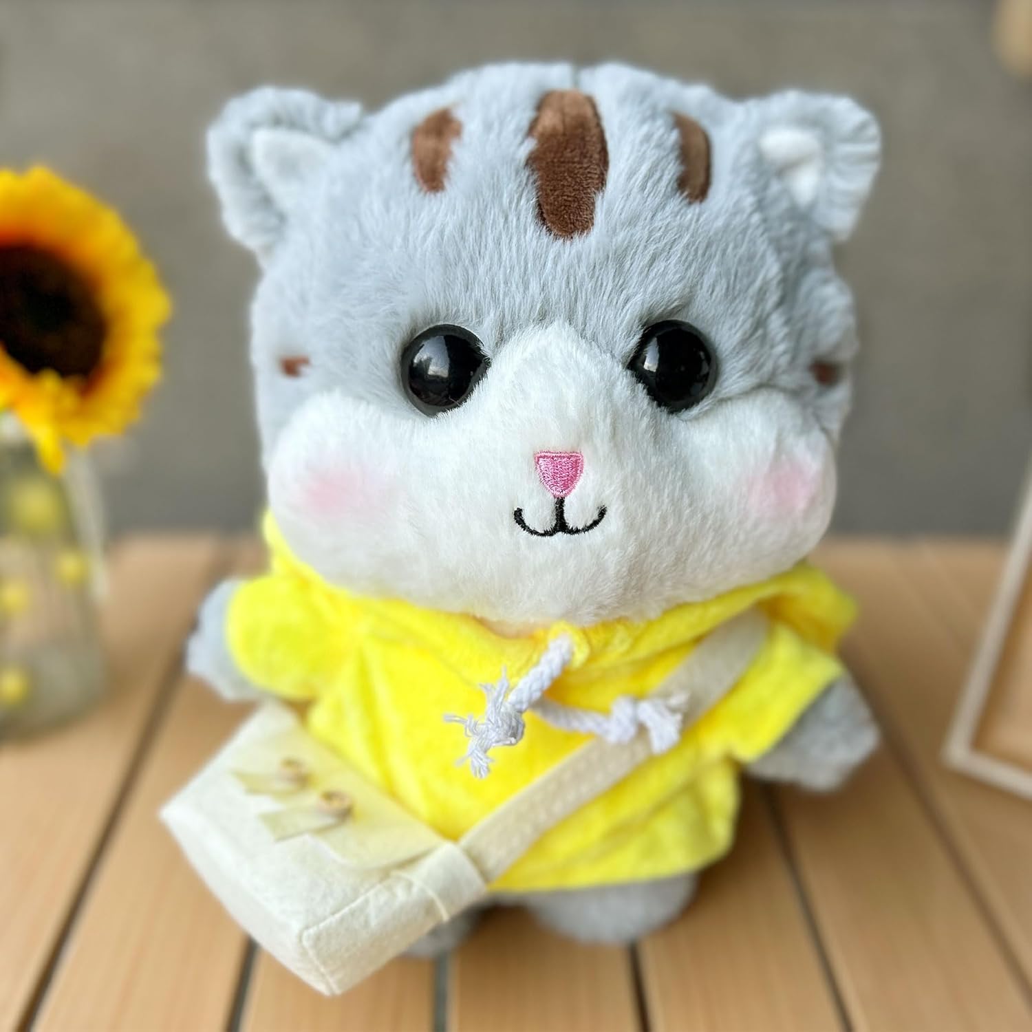 Cat Plush with 9 Outfits, Grey Cat Stuffed Animal with Clothes, Kids, Gifts for 3-12 Year Old Girl