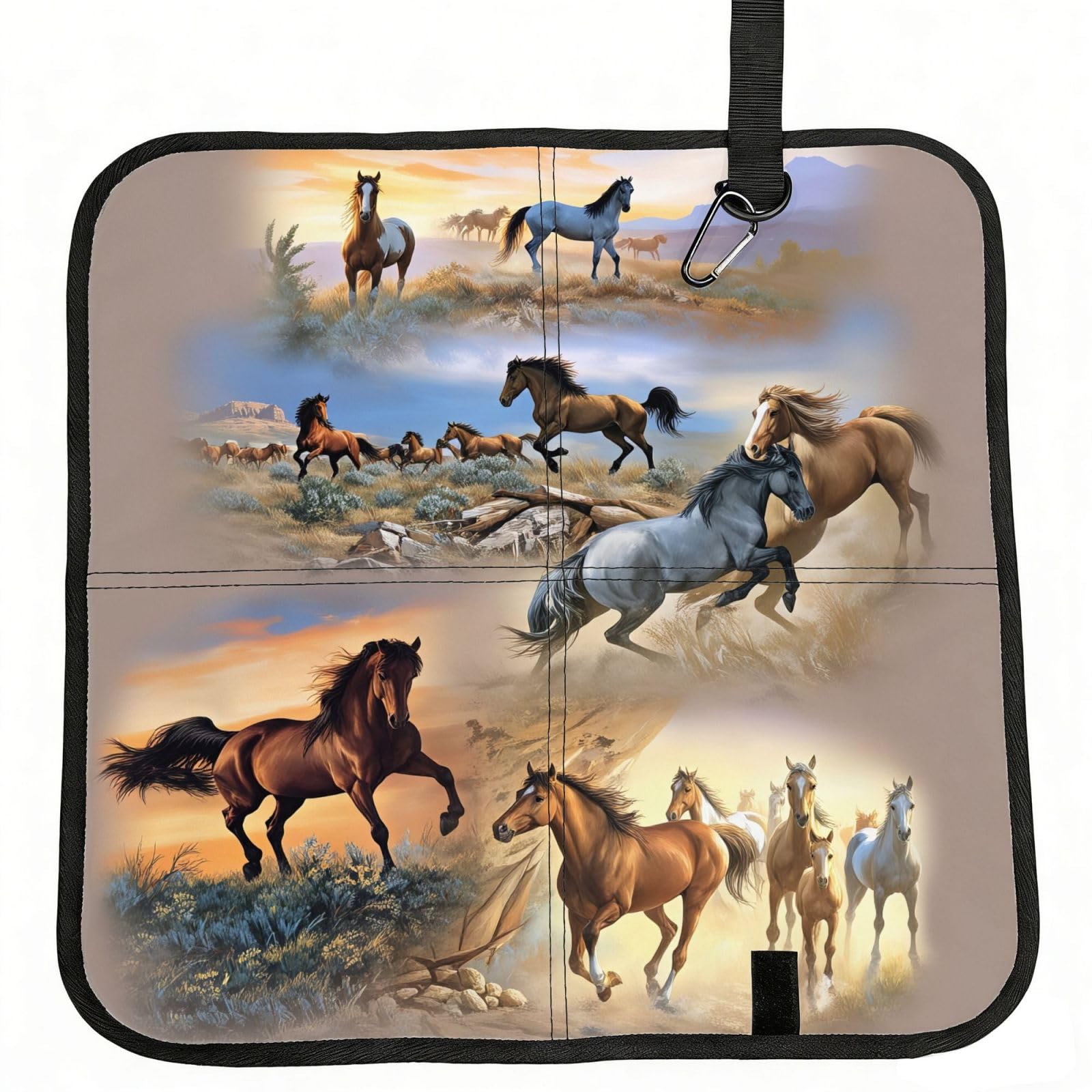 SDEGTHO Galloping Horse Design Print Padded Seat Pad Folding Cushion Waterproof Bench Mat Portable Outdoor Rest Mat 15.8"