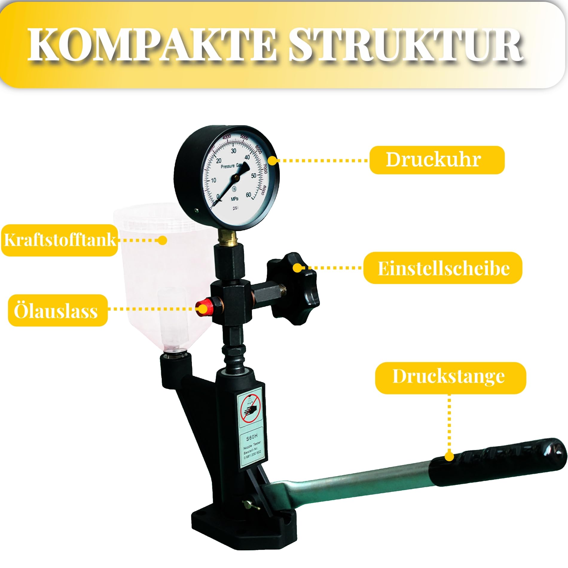 Diesel Einspritzdüsen Tester,Injektor Prüfgerät mit Handhebel,Kalibrieren der Einspritzdüse,mit Manometer 0-600 bar Druck,Einspritzdüse Prüfgeräte mit doppelter Skalierung Injektoren Tester